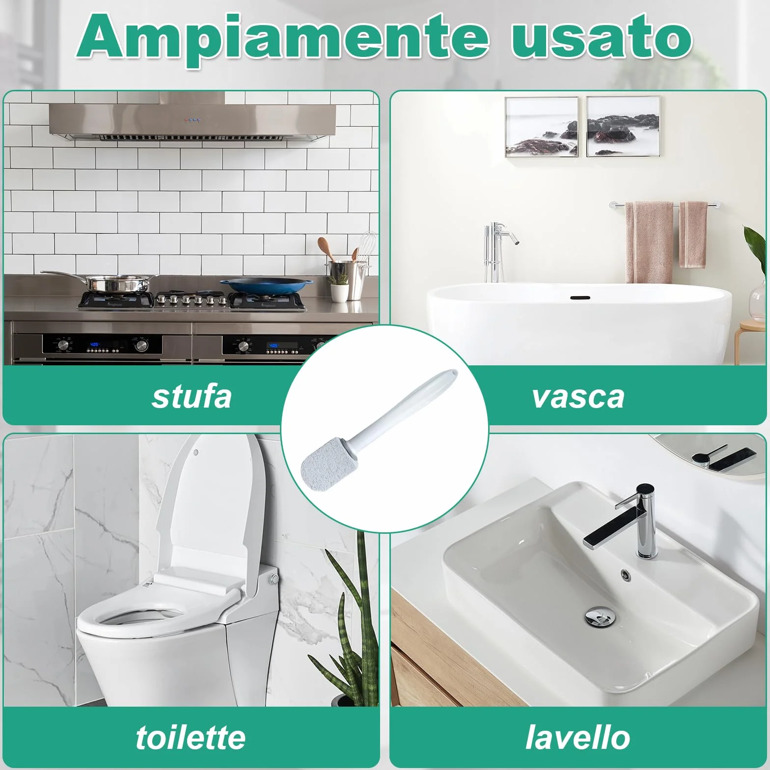 Scettar Pietra Pomice per WC 6 Pezzi Naturale con Manico Pulizia Macchie Bagno Toilette