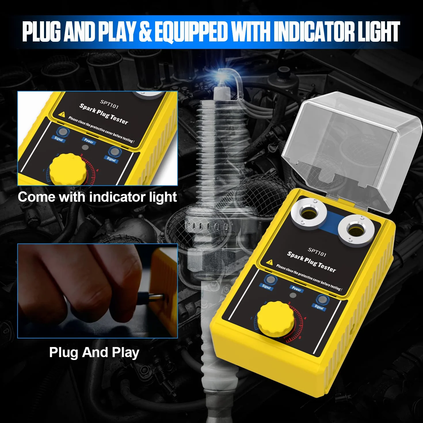 Tester Candele Auto 220V Regolabile, Strumento Diagnostico Accensione 12V a Doppio Foro