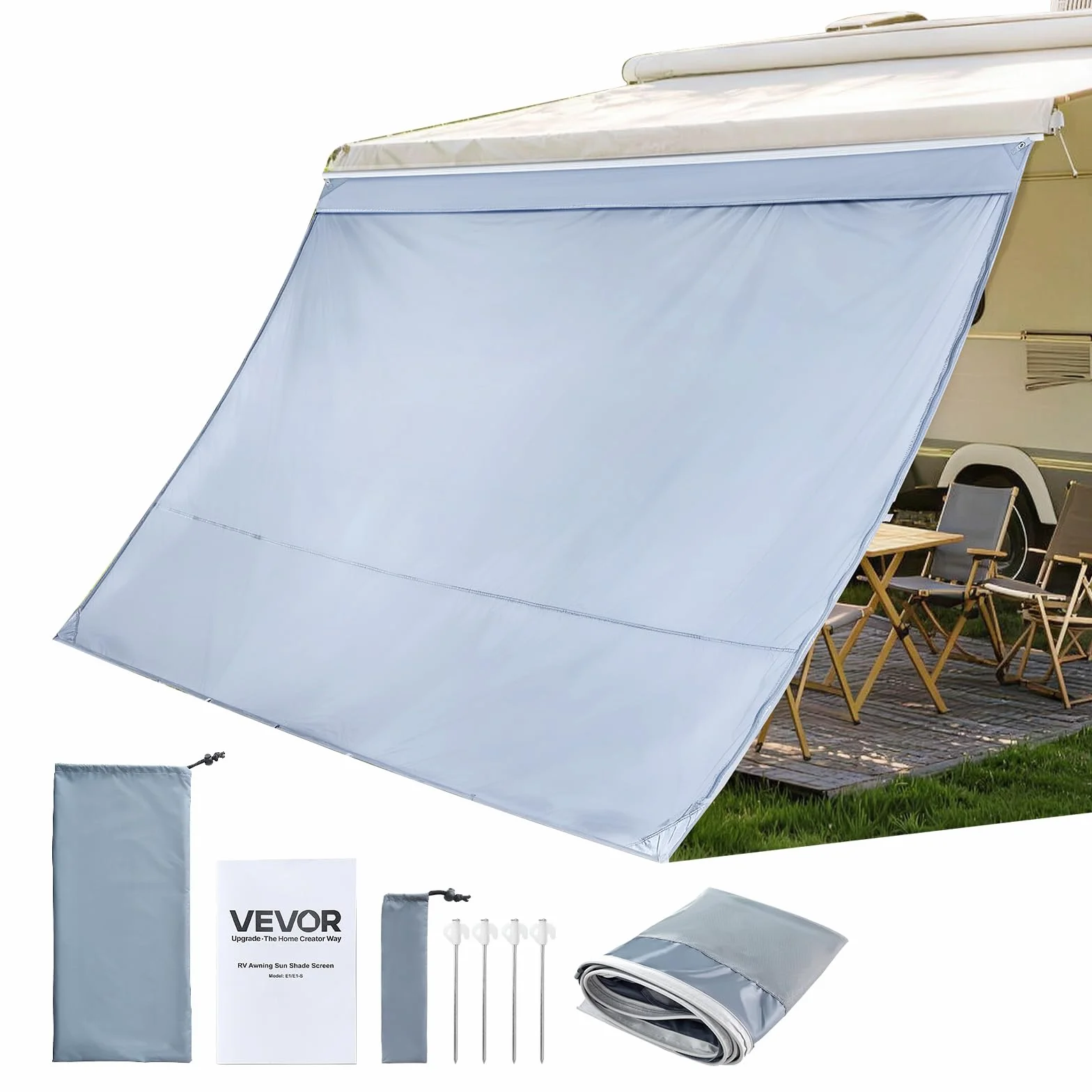 VEVOR Pannello Frontale Tenda da Sole UV50+ 2 x 3,3 m Poliestere Frangisole Campeggio