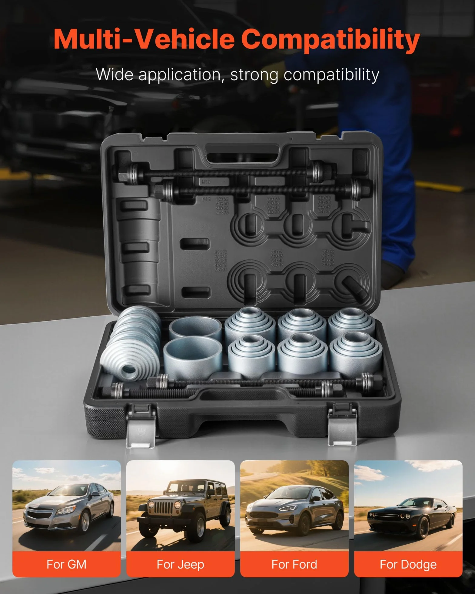 VEVOR Set di Estrattori per Boccole da 36 pezzi, Rimozione Installazione Boccole Cuscinetti Guarnizioni con Custodia per Trasporto, Compatibile con Motori LCV HGV