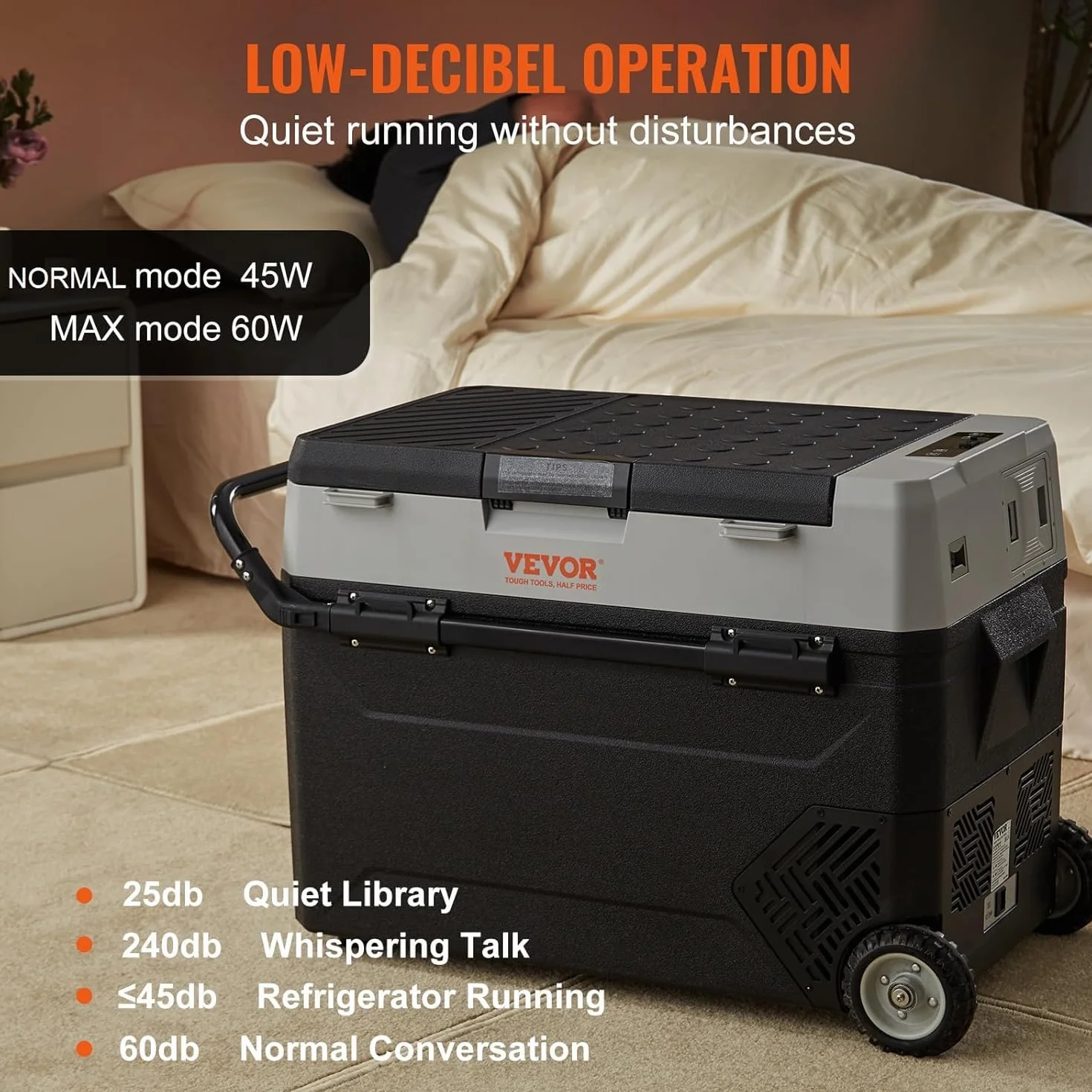 VEVOR Frigo Portatile per Auto, 53 Litri Frigorifero Compressore Congelatore Elettrico CC e CA per Campeggio con Manico Telescopico e Ruote 0,6kW.h da -20°C a 10°C Regolabile per Auto Camion Barca