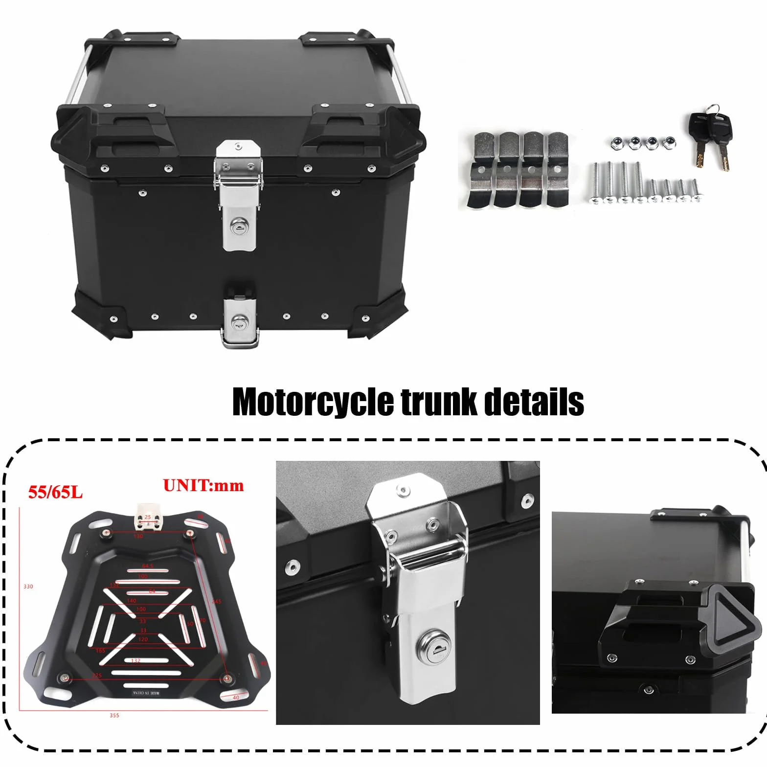 BigKing 45L Bauletto Posteriore Moto, Alluminio Baule da Moto Viaggiare Scatola di Coda con Blocco di Sicurezza per Conservazione Casco Bagagli Grandi, Impermeabile Motorbike Top Box Motociclo Topcase