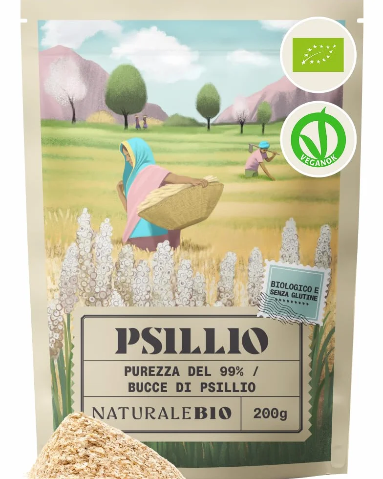 NaturaleBio Bucce di Psillio Biologico 200 g Purezza 99% Psyllium Husk Bio Naturale Puro Ricco di Fibre