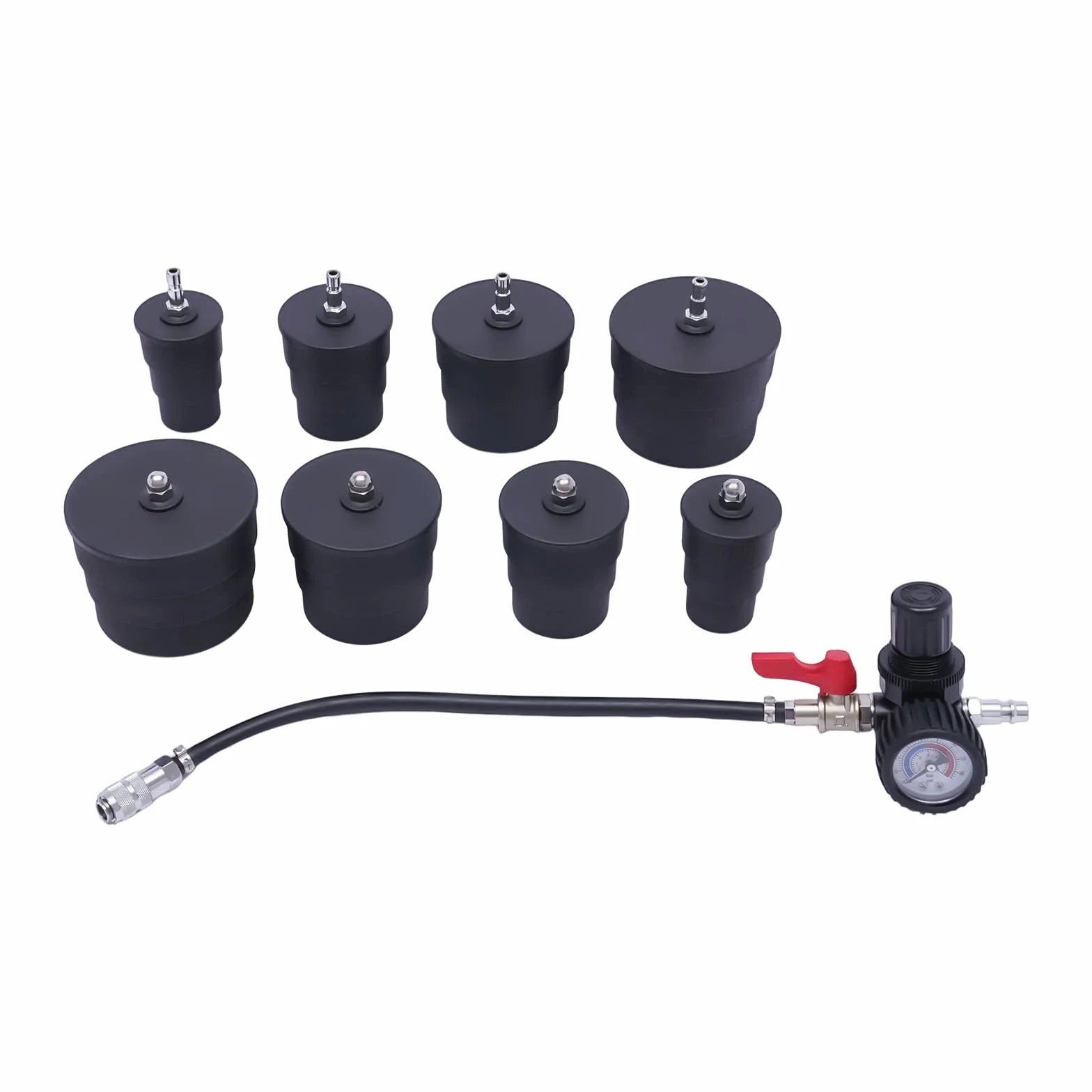 9 pezzi Turbo System Tester di perdite Turbo Boost Kit Tester di perdite, sistema turbocompressore, kit di prova di perdite con 4 paia di adattatori graduati da 1,38 ''-3,54 ''