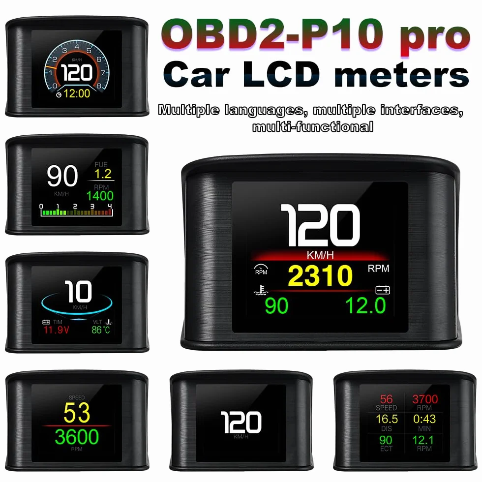P10 PRO Auto OBD2 Head Up Display Digital Tachimetro Computer di Bordo Allarme Velocità Eccessiva Codice Errore Motore Accessori Elettronici