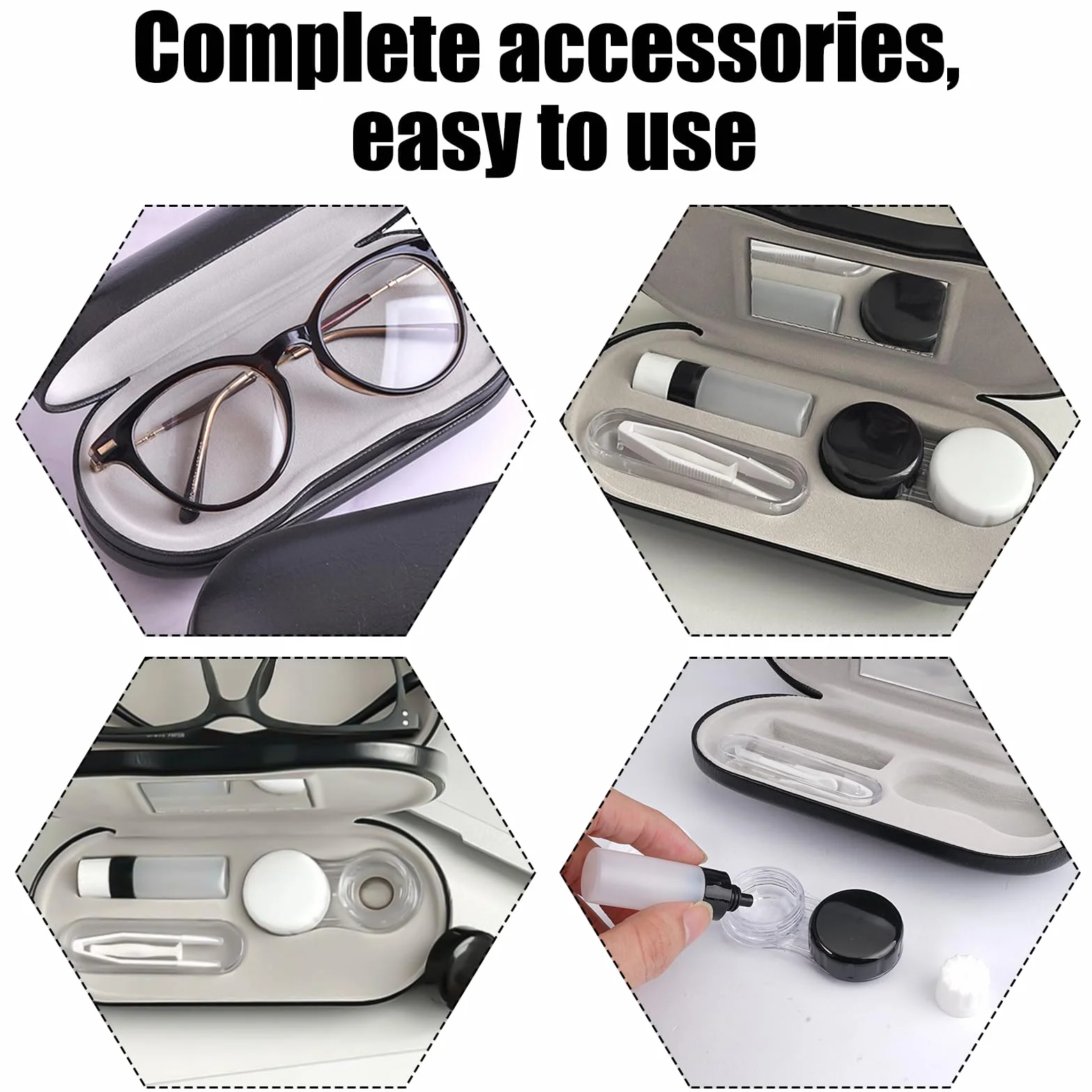 Custodia per Occhiali da Vista e Lenti a Contatto 2 in 1 con Specchio e Pinzetta Portatile