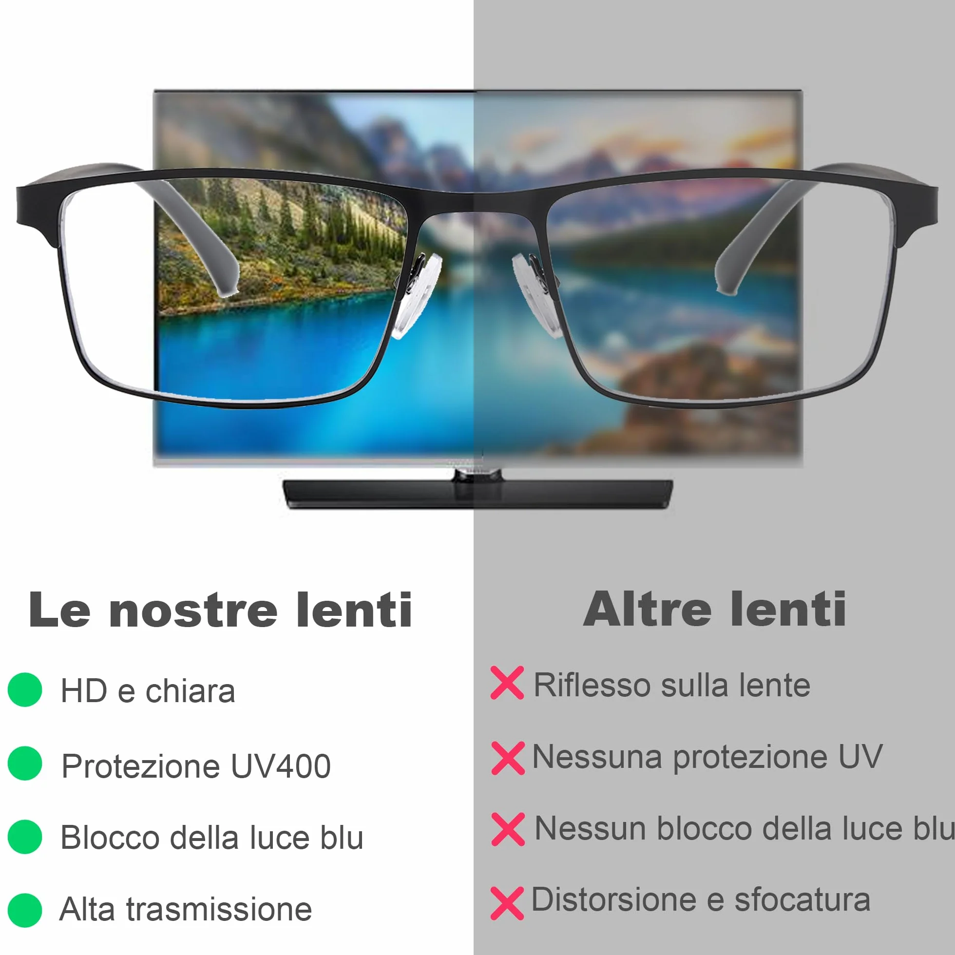 Occhiali da lettura da uomo, Montatura Metallica Leggera con Protezione Luce Blu, 3 Paia