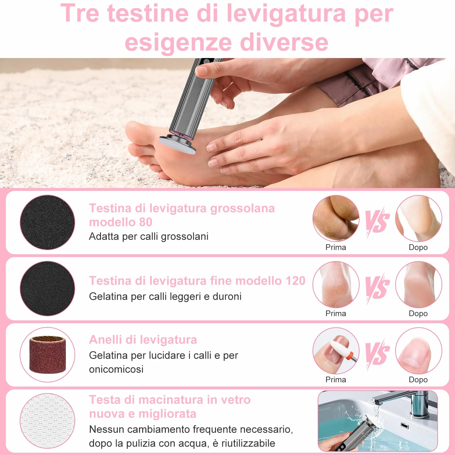 Pedicure Elettrico Professionale Piedi con Display LCD, Lima Elettrica per Piedi, Velocità Regolabile, Set Rimozione Calli Ricaricabile (Grigio)