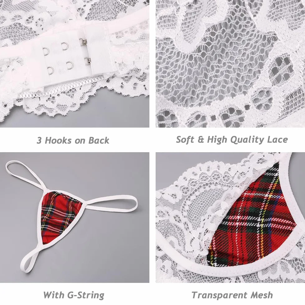 VicSec Sexy Donna Costume Natale Scolaretta Cosplay Uniforme Scottoveste Set con Minigonna Plaid a Pieghe e Cravatta
