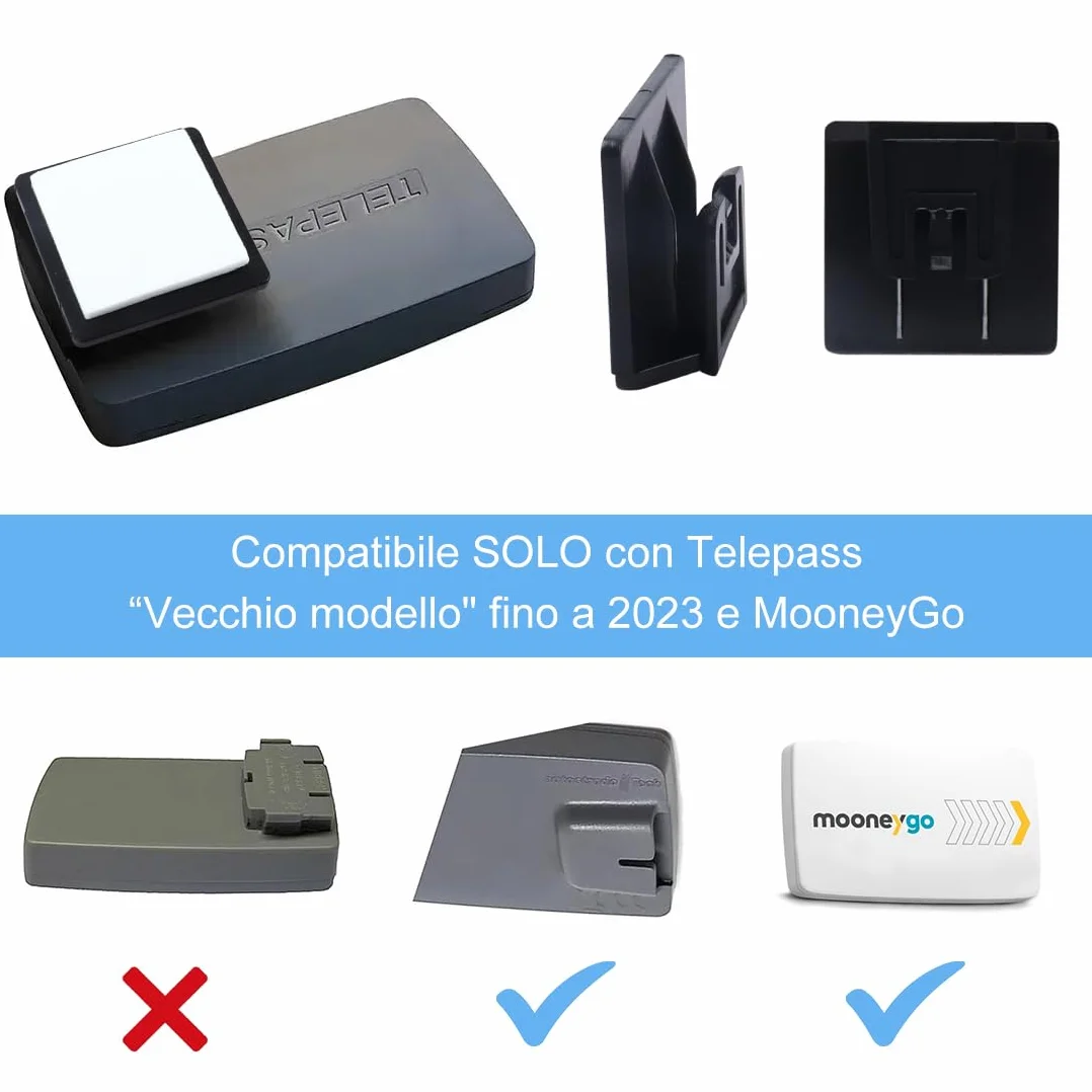 Clip Supporto per T.pass 2019 Sistema Fissaggio Removibile 3x3 cm Porta Telepedaggio Auto Nero
