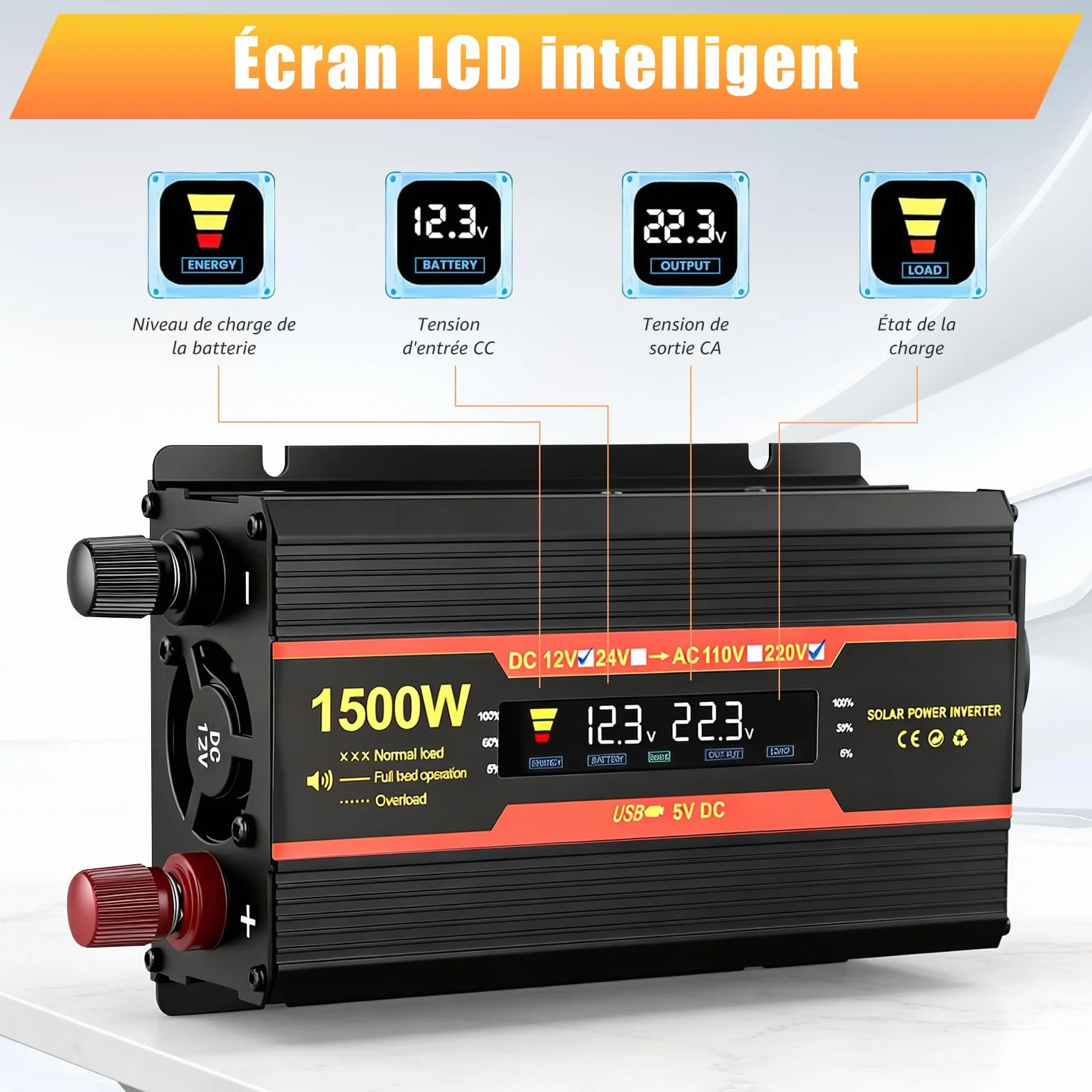 Inverter 1500 W 12 V 220 V Sinus puro Convertitore Auto Camper Camion 2 x USB