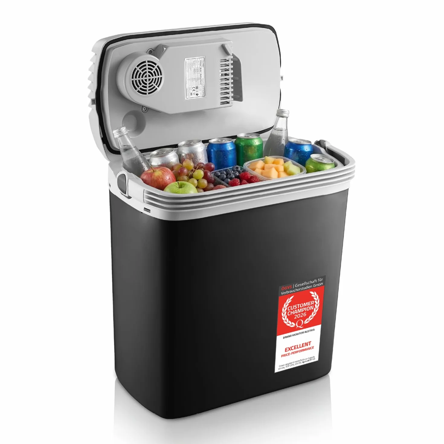 First Austria Frigo Portatile Elettrico 24L Tripla Alimentazione USB-C PD 3.0 52W Caldo Freddo Auto Camping Nero Grigio Chiaro