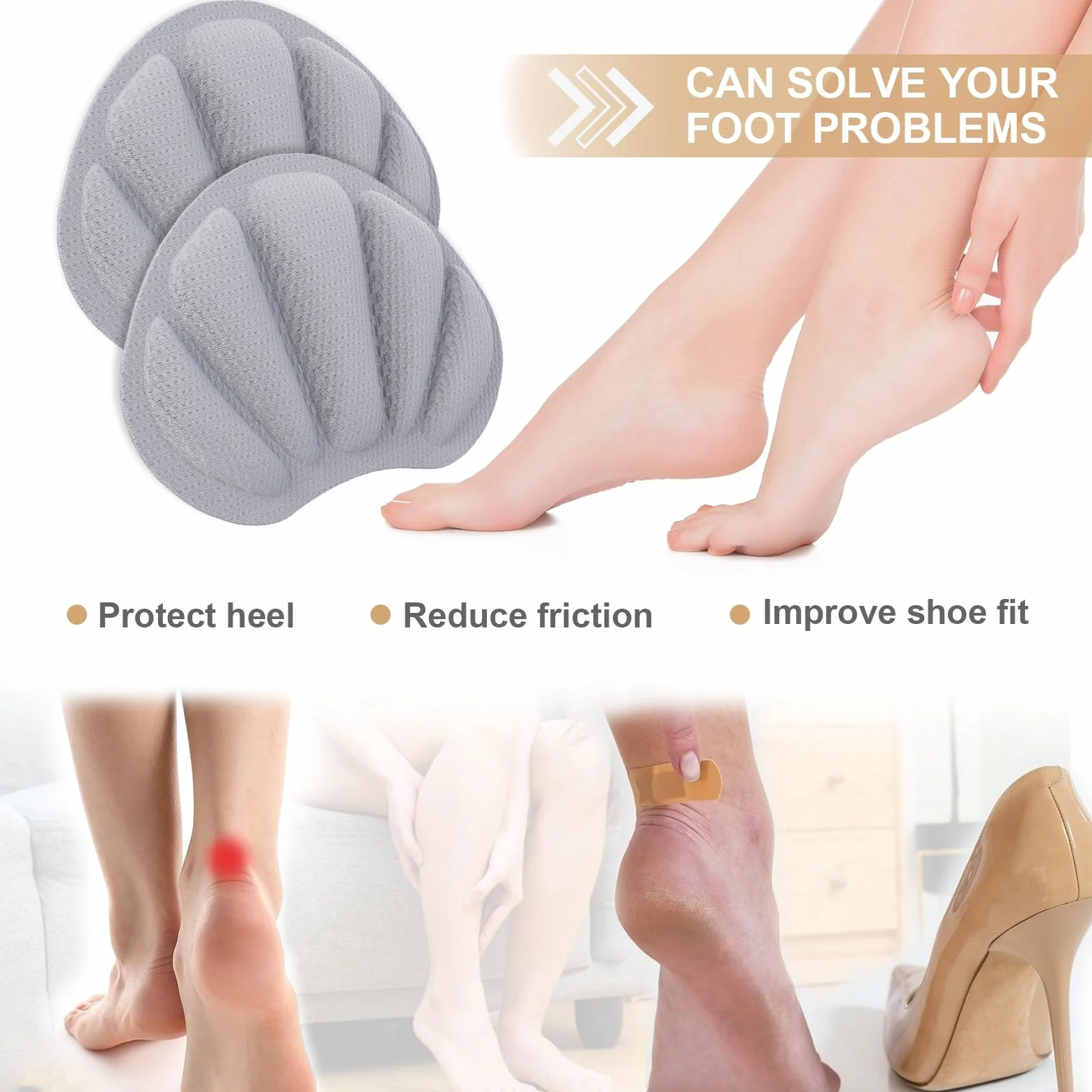 Cuscinetti Salva Tallone Autoadesivi 3 Paia per Scarpe, Antiscivolo, Morbidi per Prevenire Sfregamenti & Vesciche
