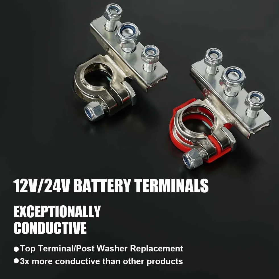 URAQT Terminali di Batteria, 2 Pezzi Connettori di Batteria Positivo e Negativo, 12V 24V Morsetti Batteria Auto, con Bullone M8, per Auto, Furgoni, Barche, Camion, Camper