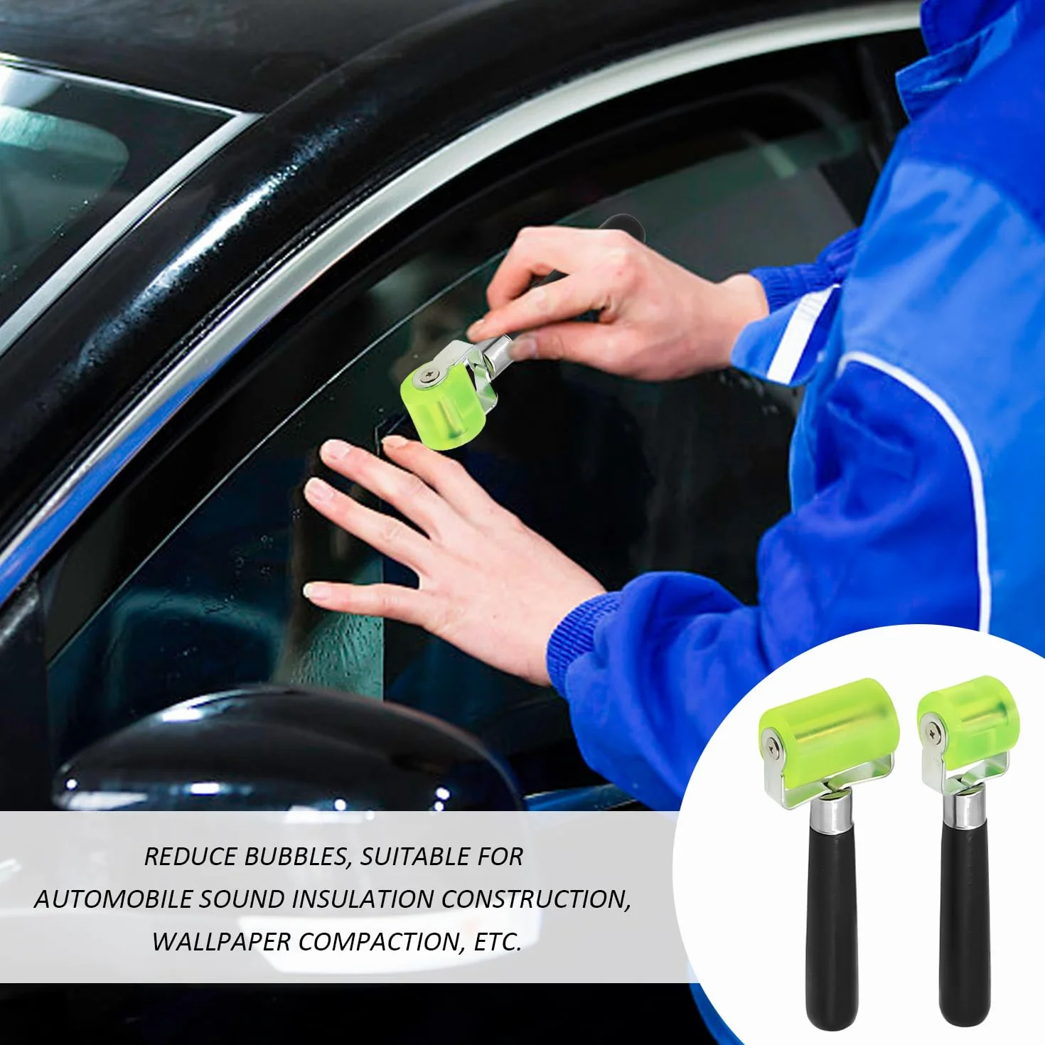 2 pezzi di rulli in silicone verde, rullo per silenziatore, strumento di installazione per pad di protezione acustica auto, strumento a rullo, rullo manuale, rullo in silicone multifunzionale