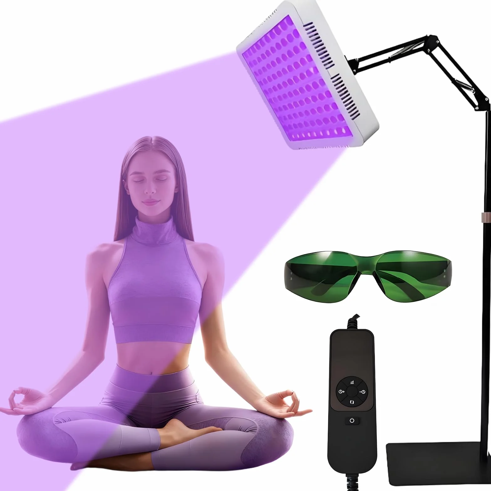 Lampada abbronzante 100 LED 395 nm luce viola testa rotante 360° supporto angolare regolabile timer occhiali