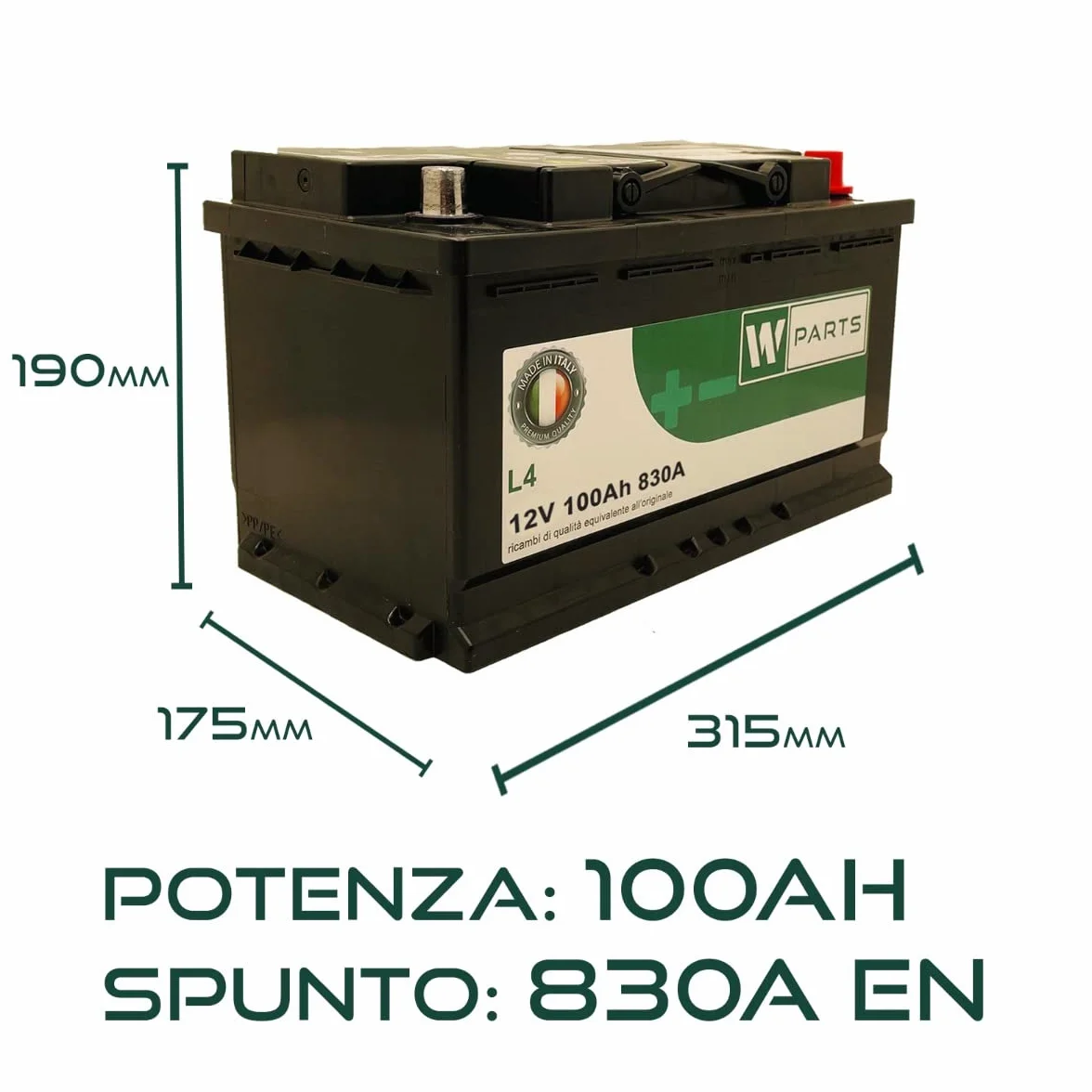 BATTERIA AUTO 100 Ah 850A Spunto 315x175x190
