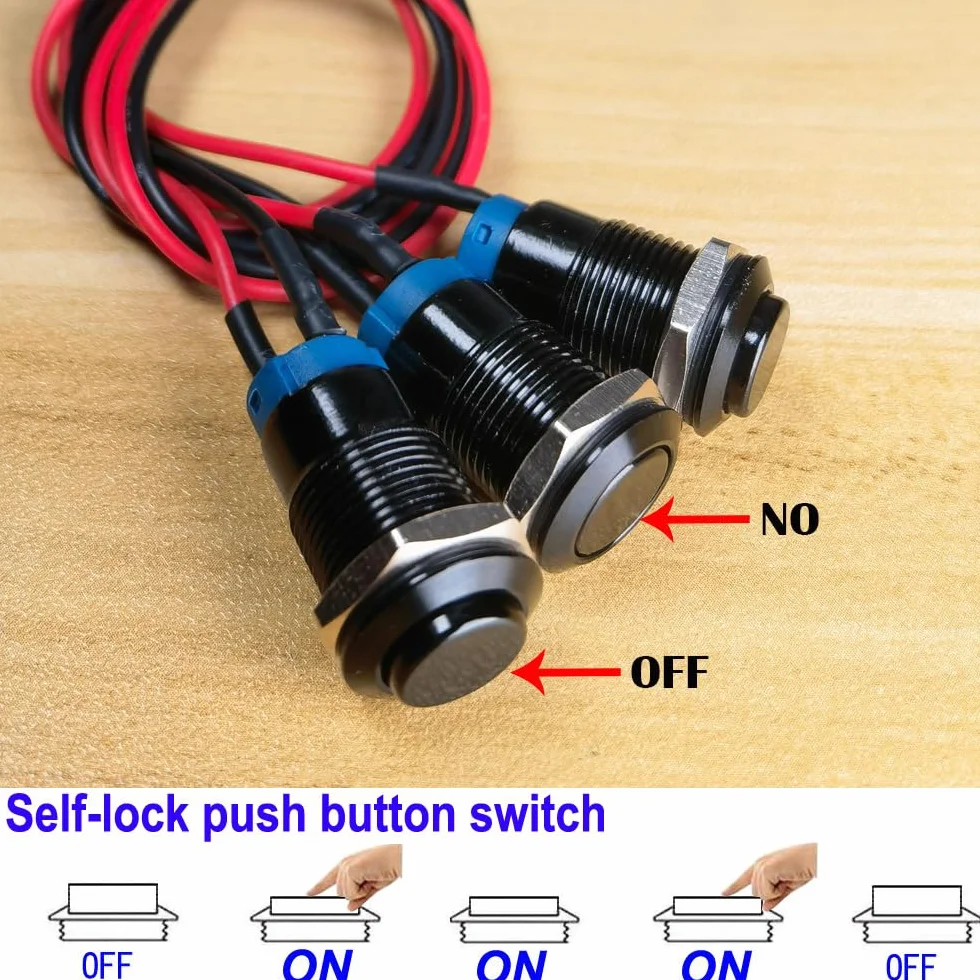 Gebildet 3pezzi Precablato IP65 Impermeabile Pulsante con Aggancio Autobloccante in lega di Alluminio Pulsante on off 12mm 2A 12V/24V/125V/250V CA (prevalenza alta)