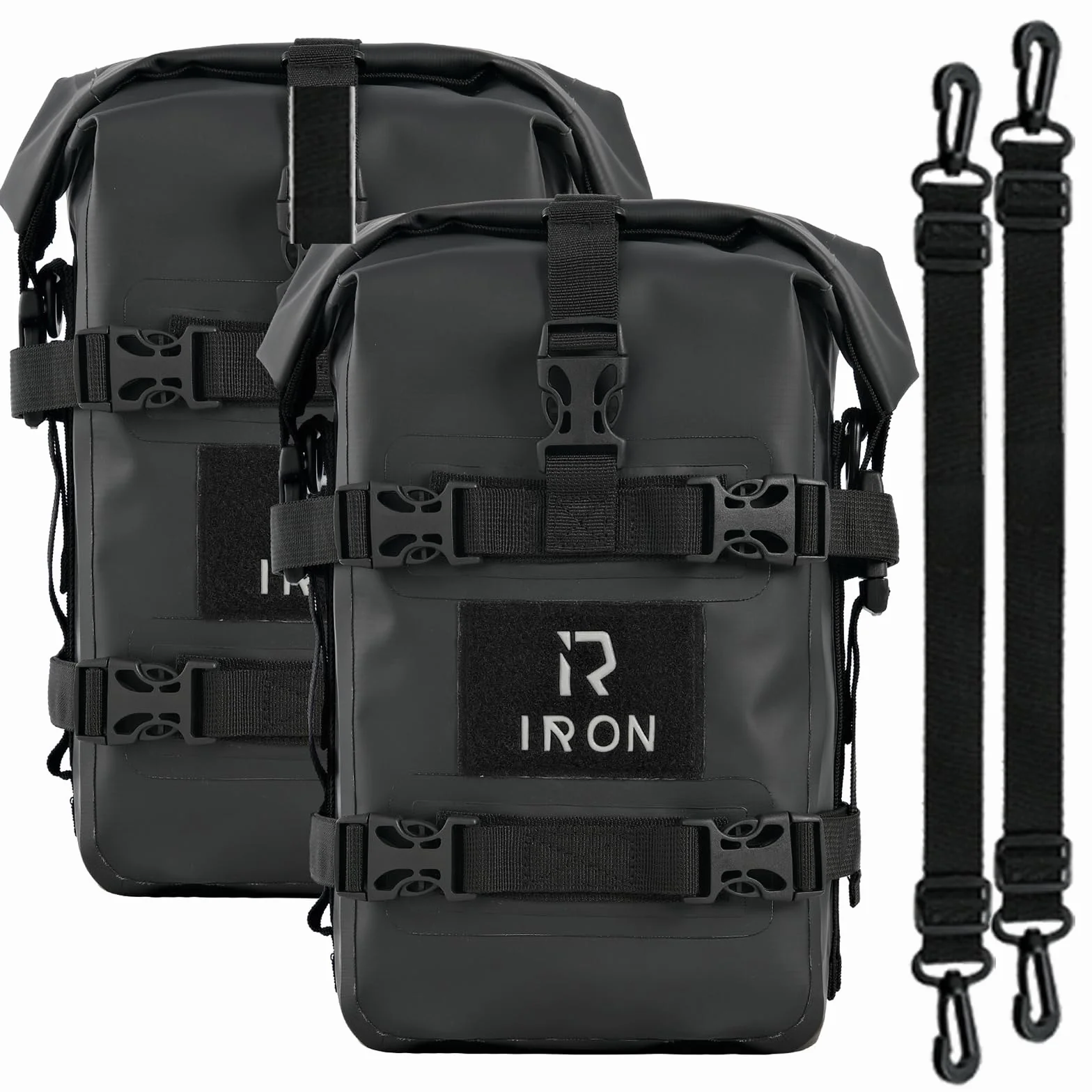 RIDEIRON Borse Crash Bar Moto 2×5L Impermeabili, Laterali Universali, Montaggio Rapido, PVC 500D, Nero