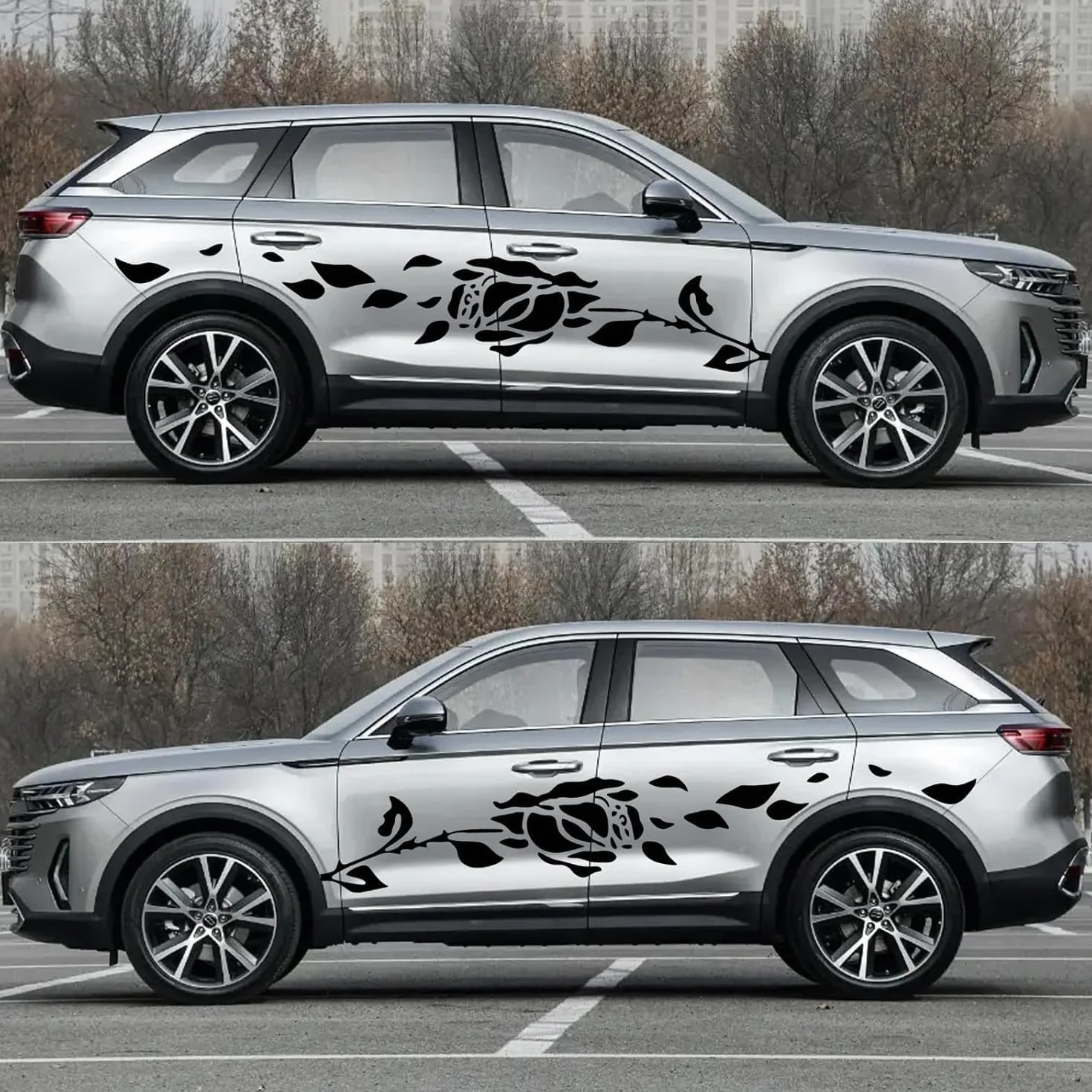 Adesivi Auto,Autoadesivo Del Corpo Dell'Automobile Con Rose Pattern Vinile Auto Decorazione Adesivo 2 Pezzi(Nero)