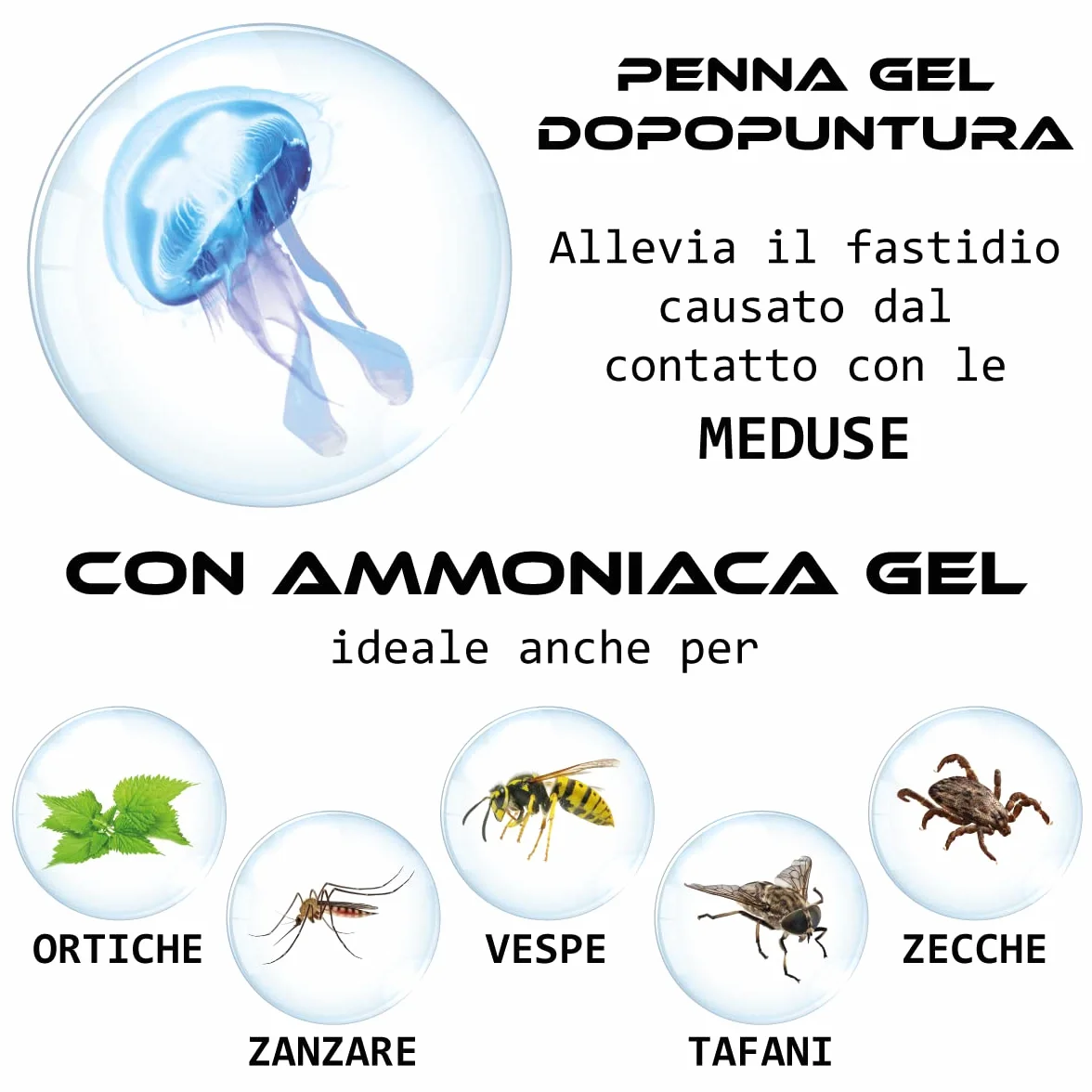 Penna Gel Dopopuntura 10ml Azione Rapida Contro Punture Meduse Zanzare Ortiche Mosche Tafani Zecche Api Vespe