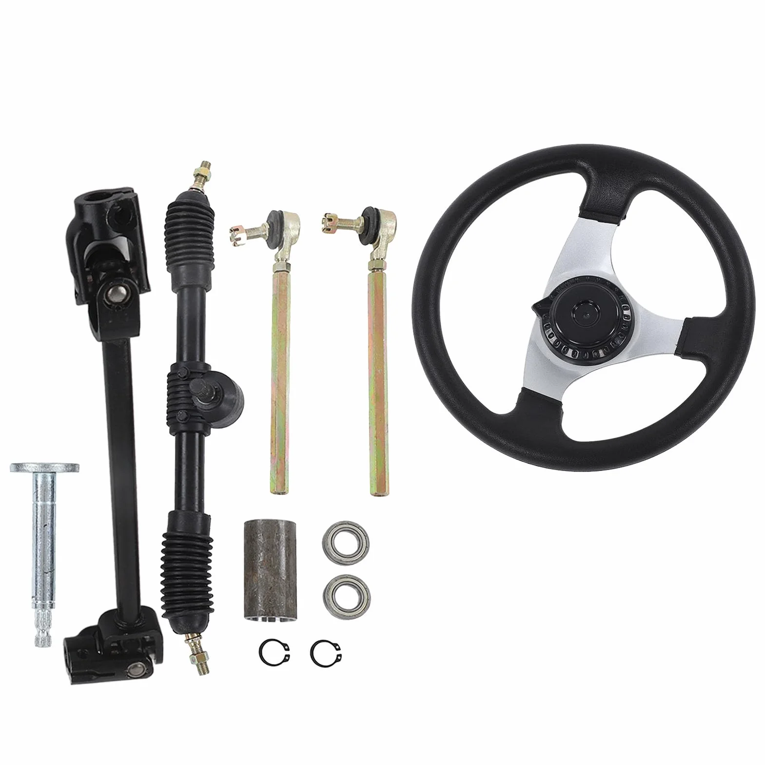 Set di assemblaggio del volante per go kart, kit di volante regolabile da 300 mm di diametro con albero del cremagliera del tirante per motori da 150 ‑250 ATV UTV Quad