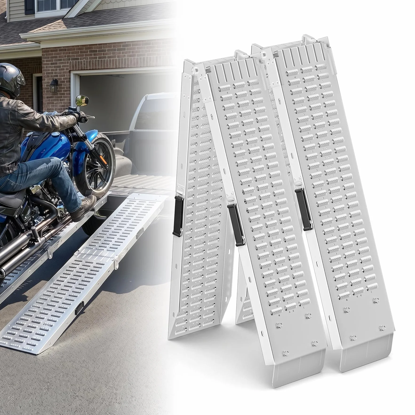 Froadp 2x Pieghevoli Rampe di Carico per Auto Coppia di Rampe con Antiscivolo Zincata Rampa di Accesso Marciapiede per Veicoli Motociclistici ATV Auto Moto Carico Massimo 400KG (180x22,5x4,5cm)