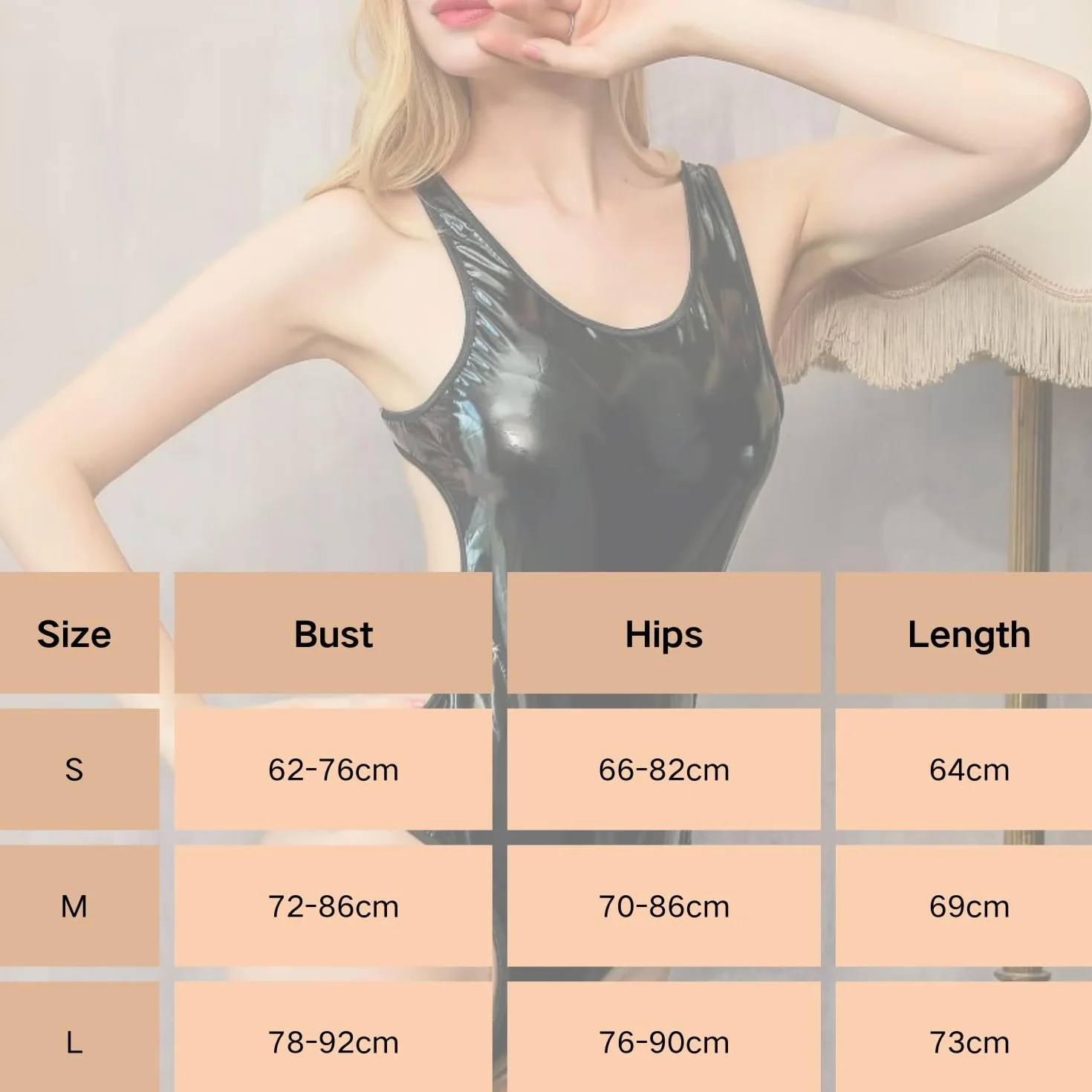 Donna Abbigliamento Lingerie Verniciata Leotard Babydoll Wetlook Nero