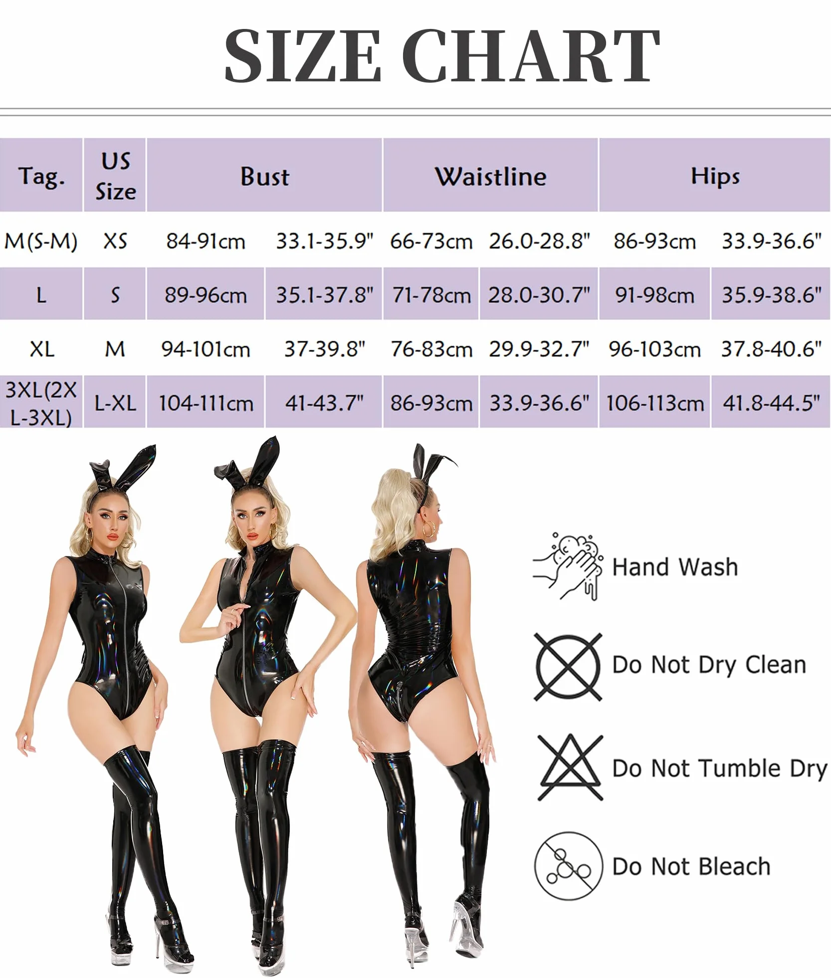 Pelle laccata Body da Donna con Glitter, Effetto Bagnato, Senza Maniche, Chiusura Lampo, XS-XL