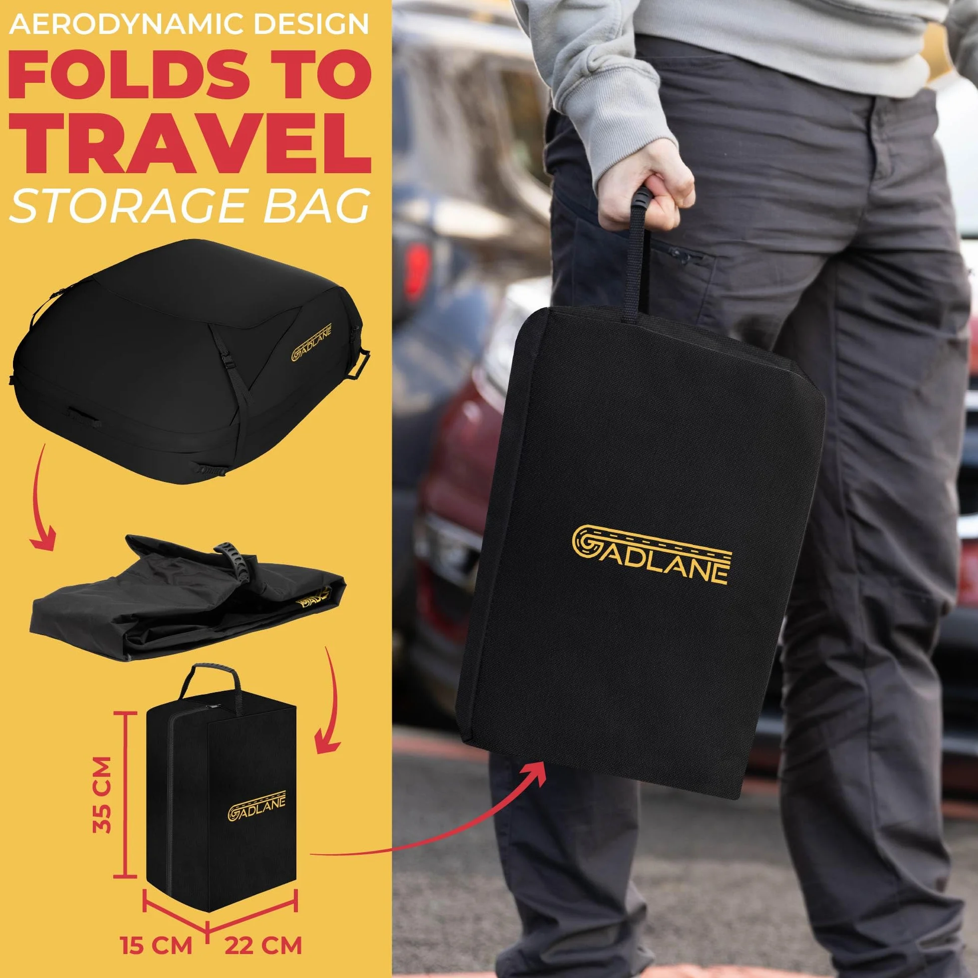 GADLANE Borsa da tetto per auto 400L impermeabile 4 cinghie robuste tappetino antiscivolo Nero
