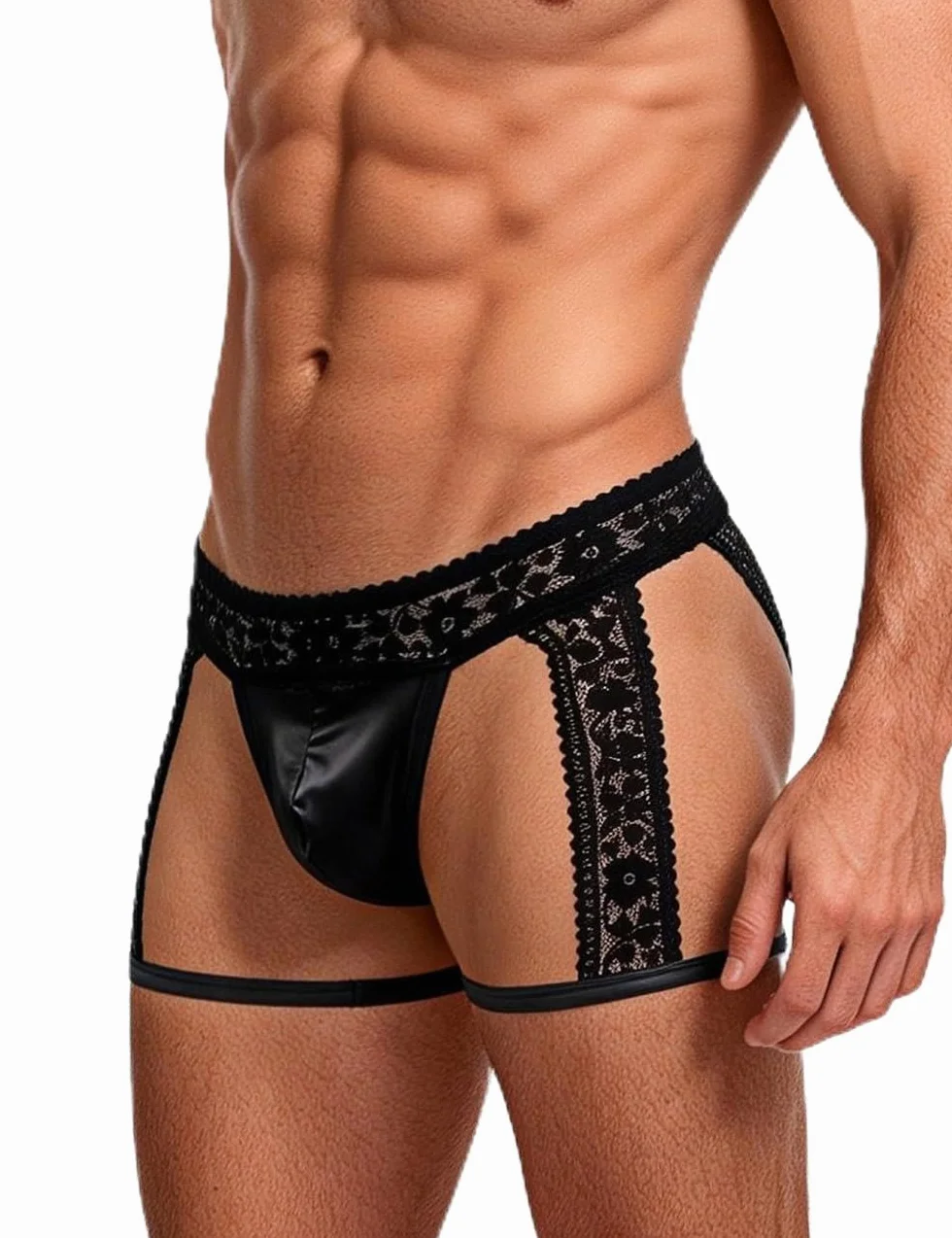 Ohmydear Sissy Lingerie Pizzo Mutande Sexy Uomo Slip Jockstrap T-Back String Giarrettiere