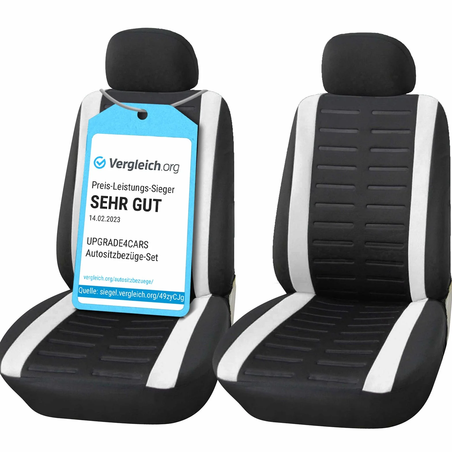 Upgrade4cars Coprisedili Auto Bianco Nero Anteriore Universali Set Copri-Sedile per Guidatore e Passeggero