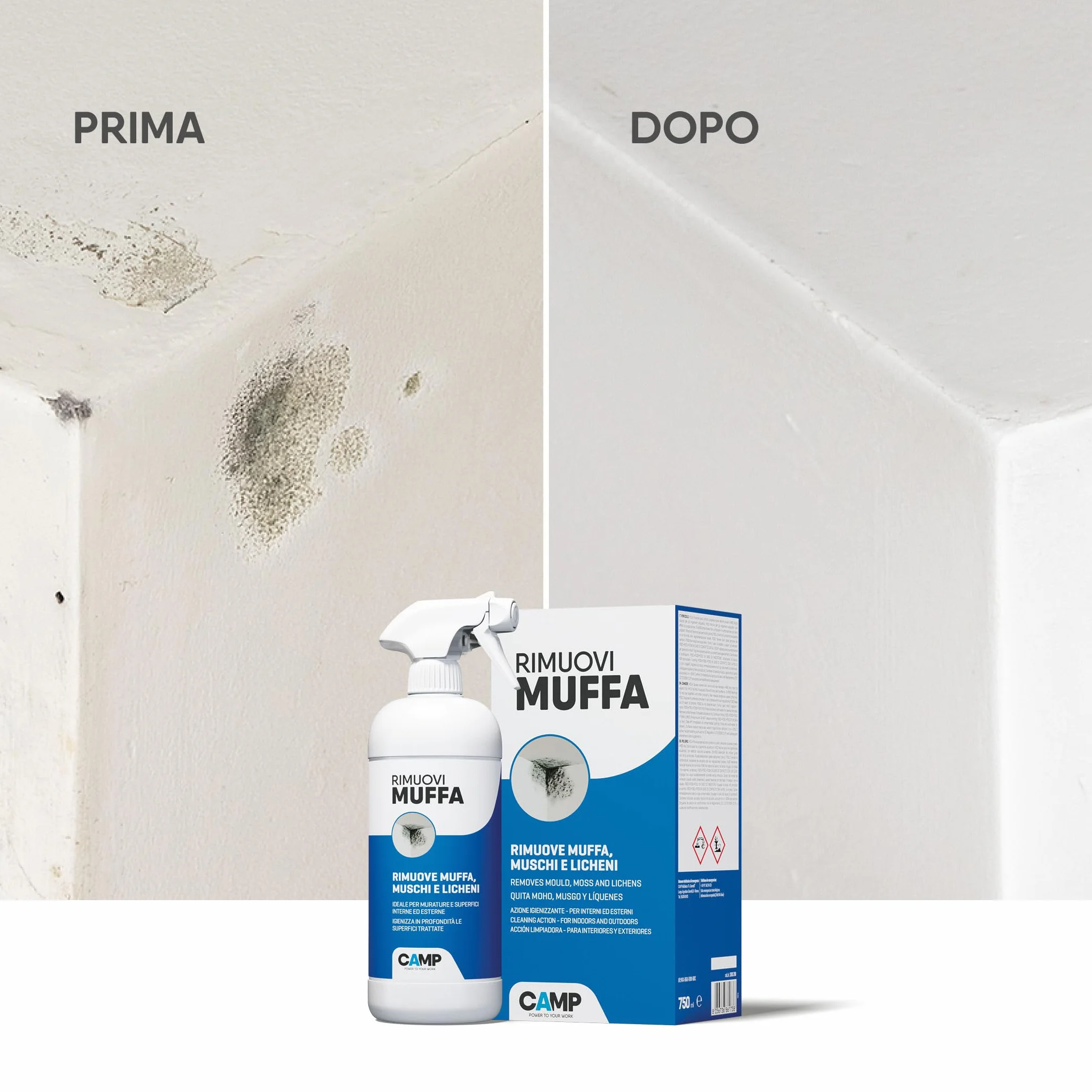 CAMP Rimuovi Muffa Antimuffa Spray 750 ml per Muri Interni ed Esterni