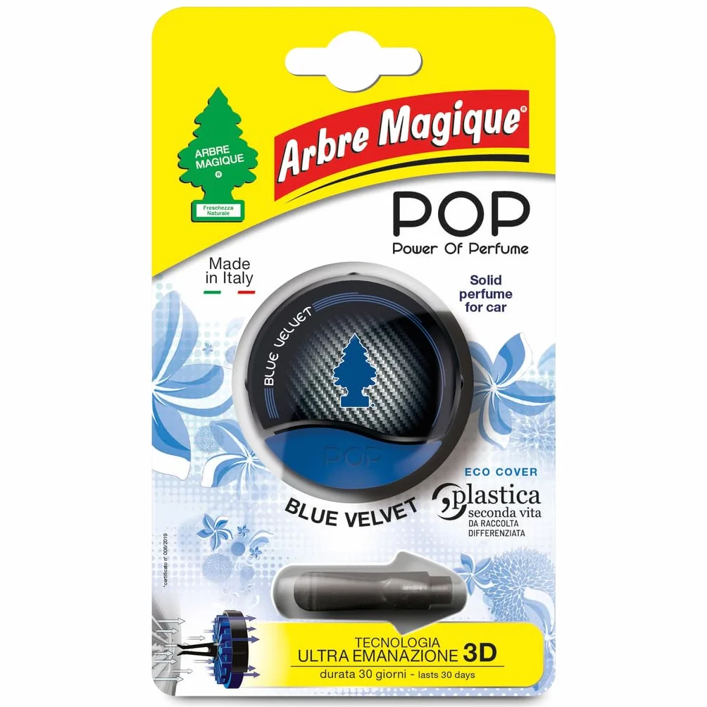 Arbre Magico POP Profumatore Auto Solido Blue Velvet Profumazione Calda Durata 30 Giorni Design Italiano 1 Pezzo
