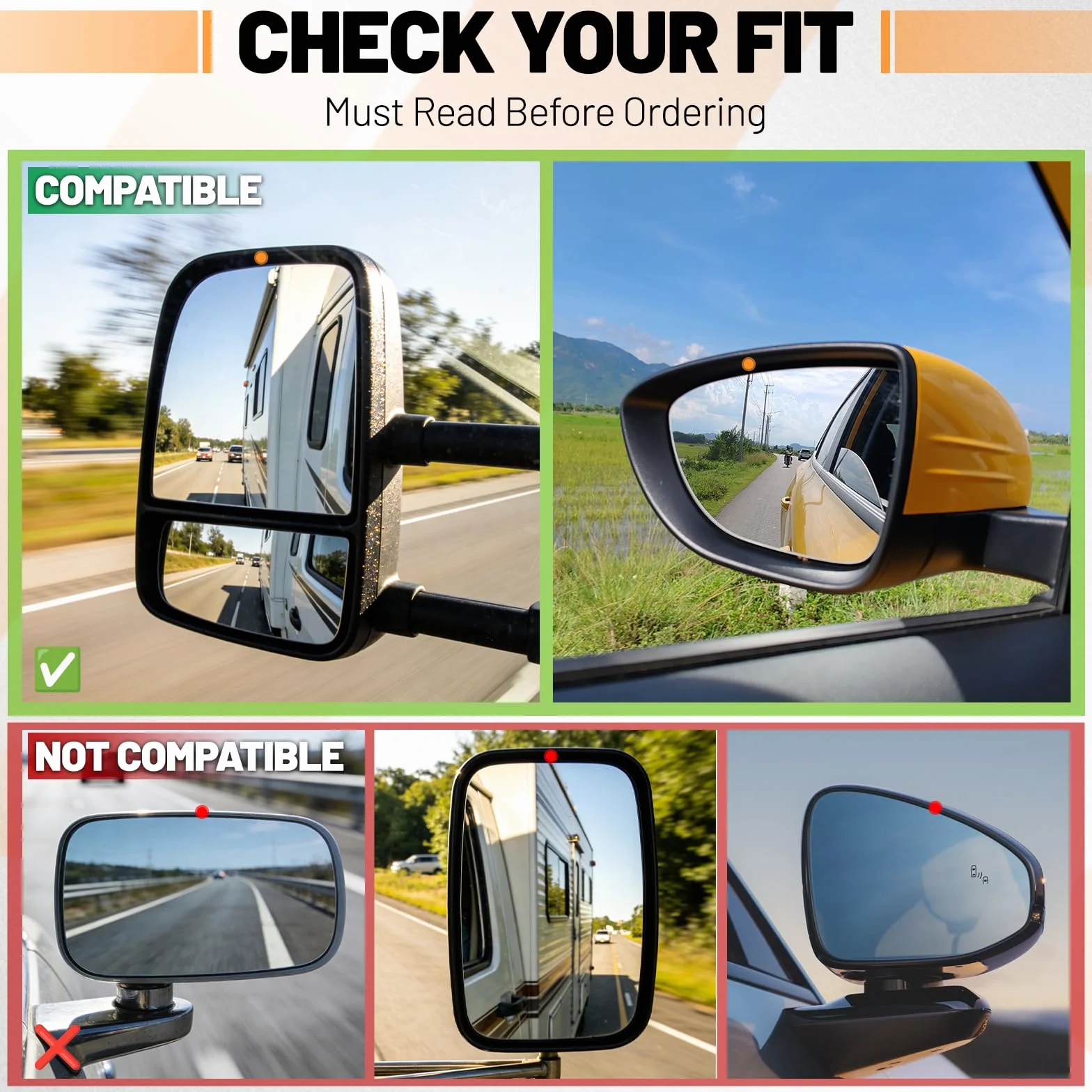 Specchi Supplementari Caravan 2 pezzi Specchietti per Roulotte Estensione Rimorchio Auto Motorhome