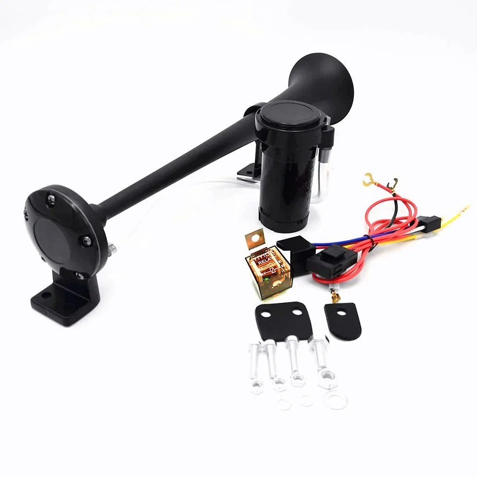 Clacson per auto 24V Car Horn 150DB Tromba ad aria Tromba elettrica 45cm Clacson Cromo Zinco Nero Tromba per camion con compressore pompa dell'aria Air Horn per 24V camion van moto barca ecc