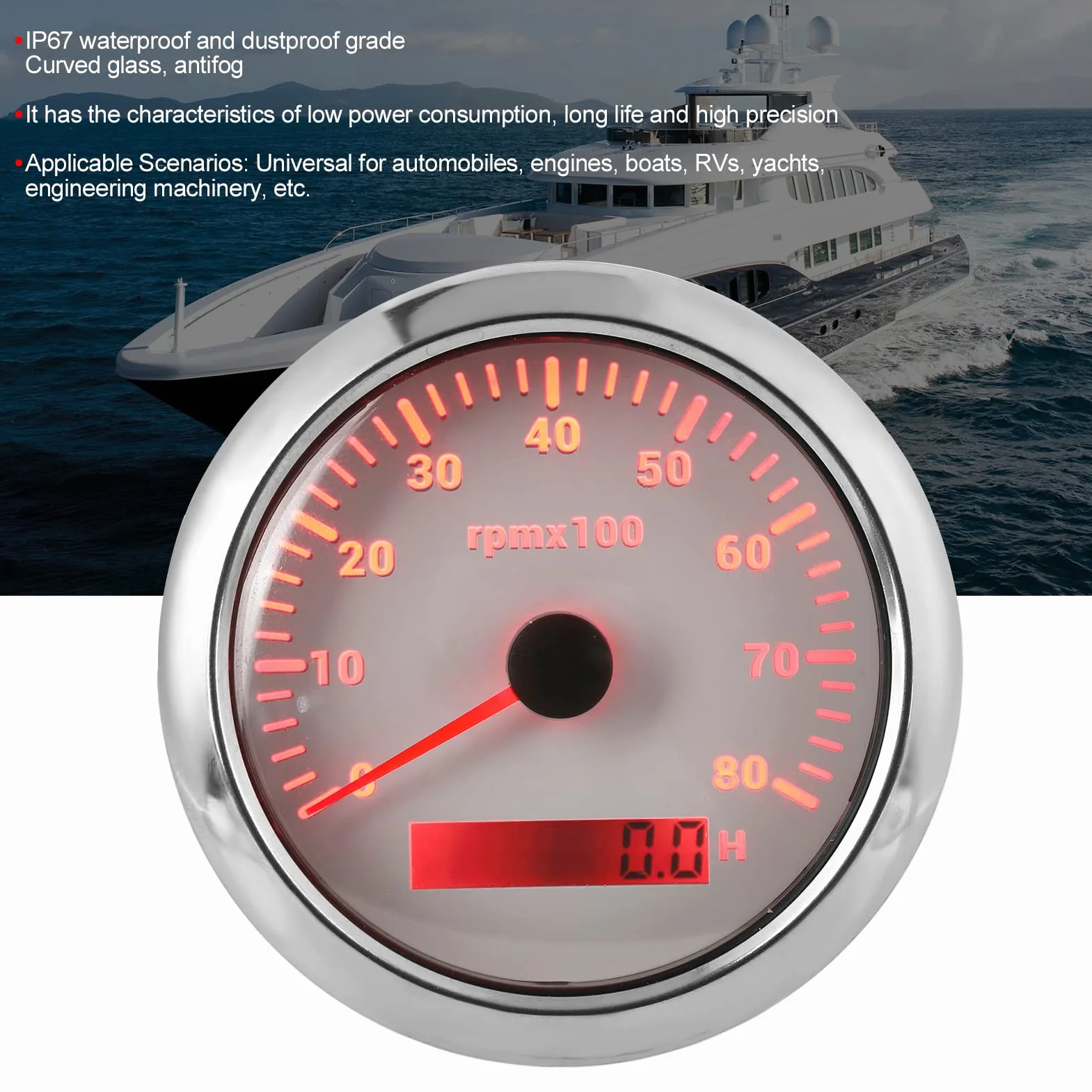 Contagiri Digitale Universale 85mm 0-8000 RPM Impermeabile 9-32V per Barche Auto Marine