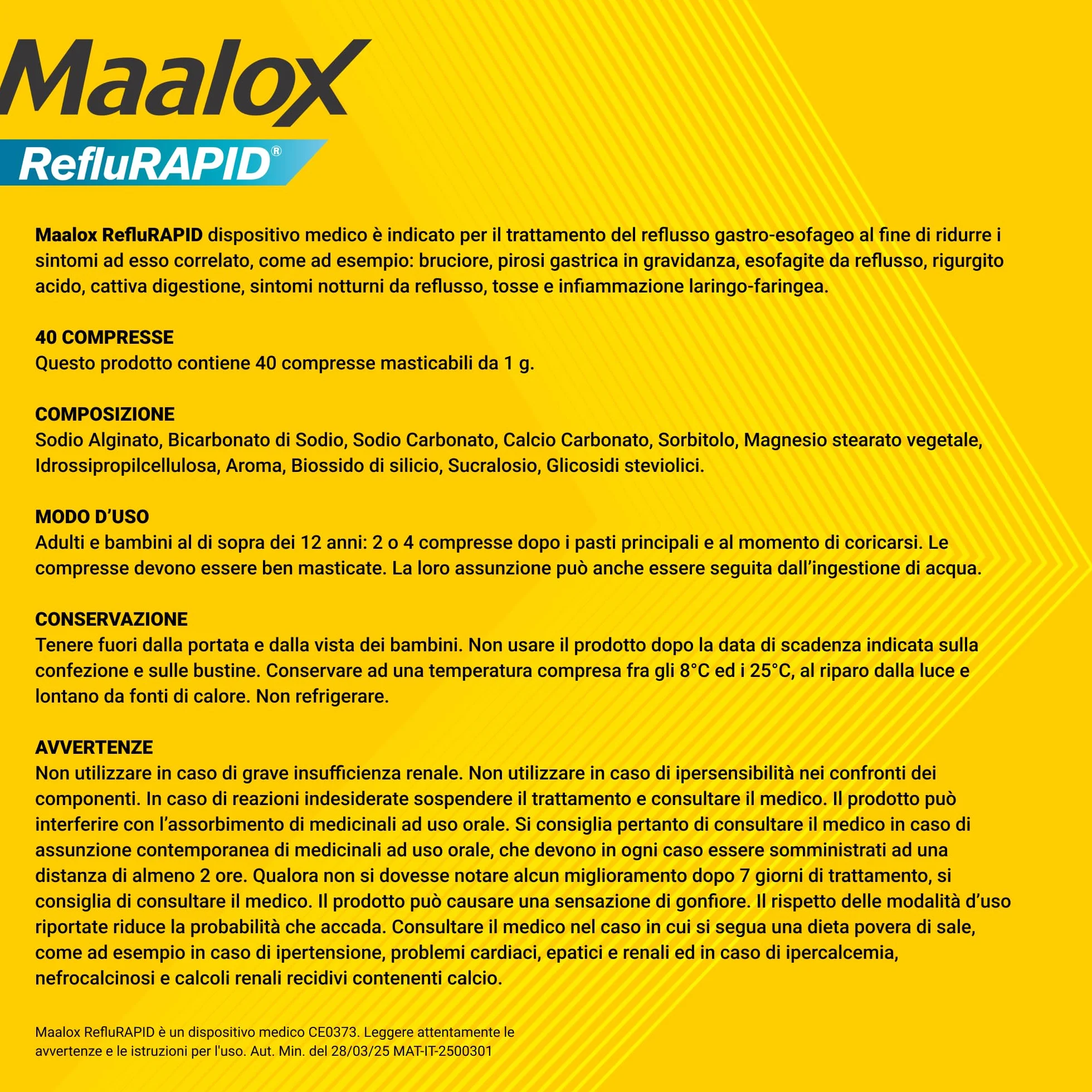 Maalox Reflurapid 40 Compresse Gusto Menta, Blocca Reflusso Gastroesofageo, Riduce Bruciore e Acidità di Stomaco, con Bicarbonato di Sodio, Senza Glutine e Lattosio