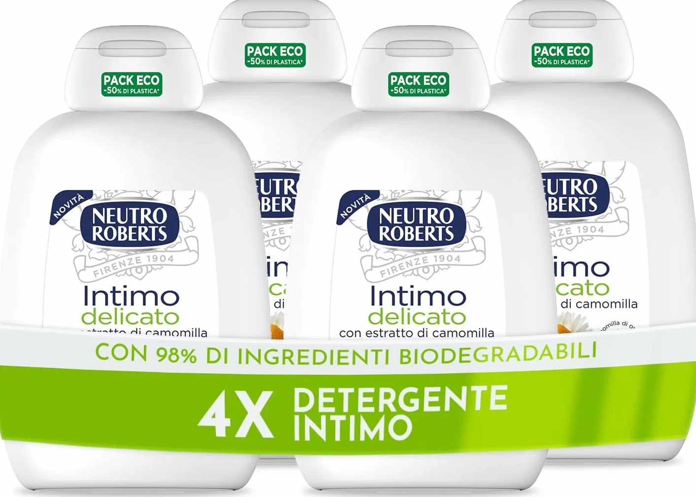 Neutro Roberts Detergente Intimo Delicato con Camomilla 100% Naturale per Pelli Sensibili 4x200 ml