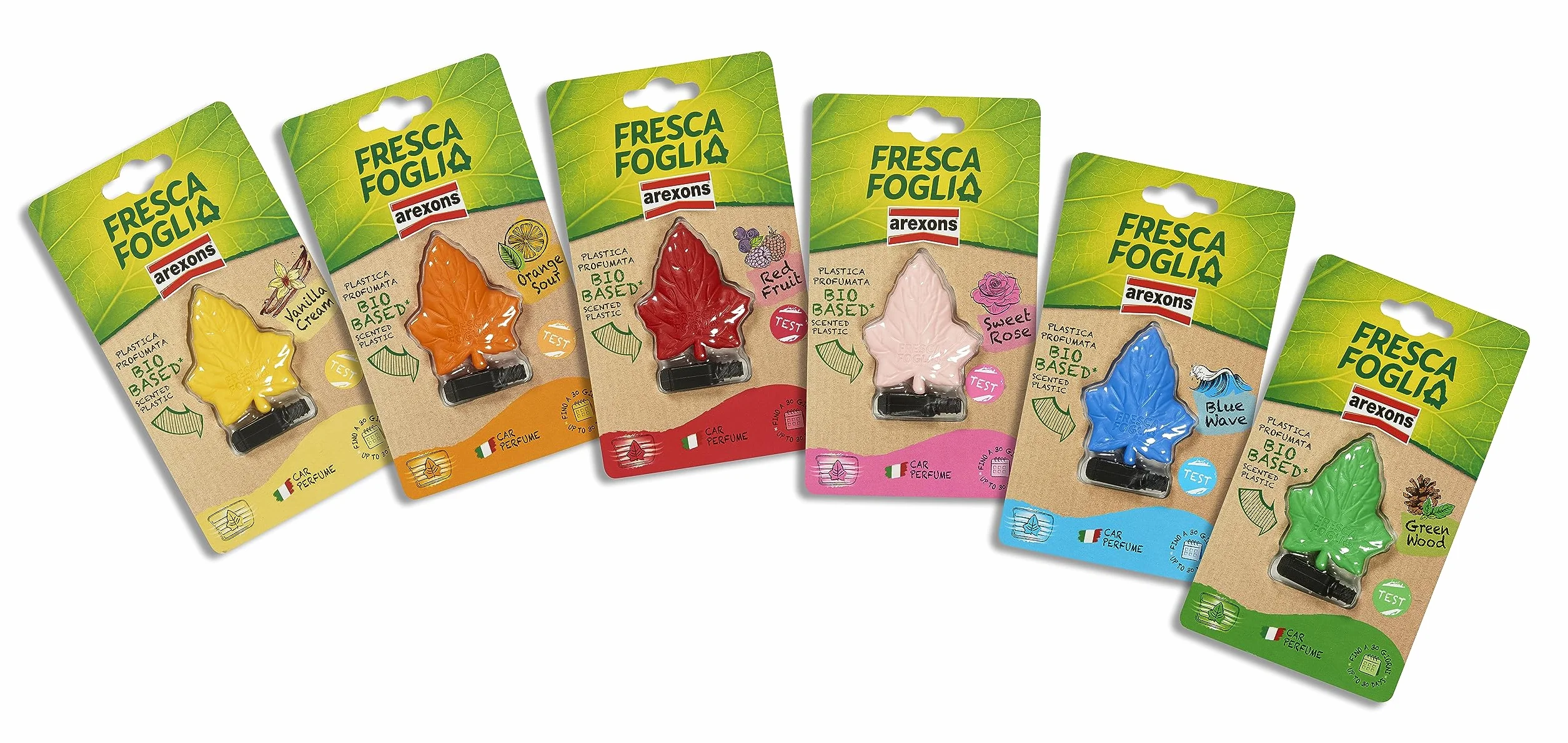 AREXONS Fresca Foglia Bocchetta Profumatore Auto Gusto Red Fruit con Plastica Profumata Bio-Based 30 Giorni