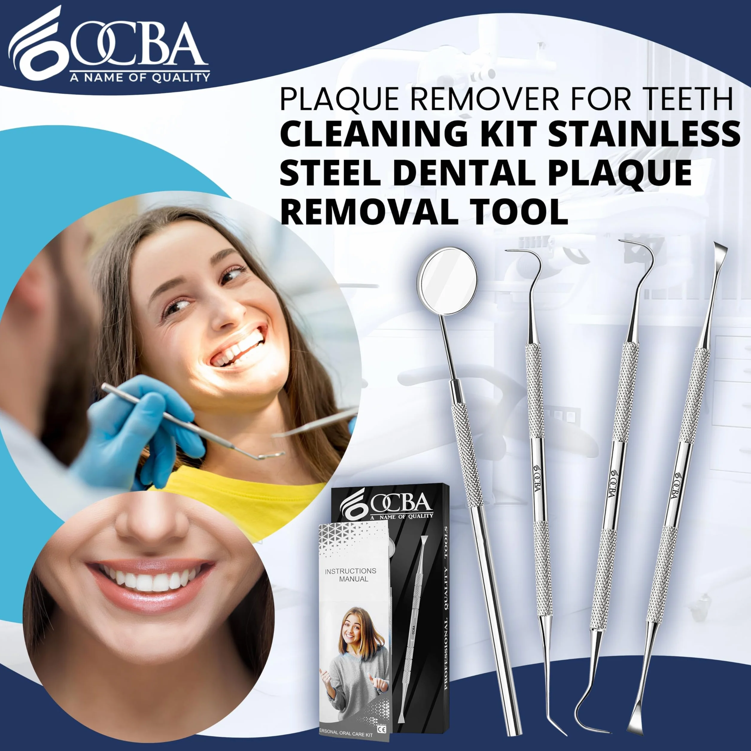 Set da 4 Strumenti per Pulizia Denti in Acciaio Inossidabile - Igiene Dentale e Rimozione Placca