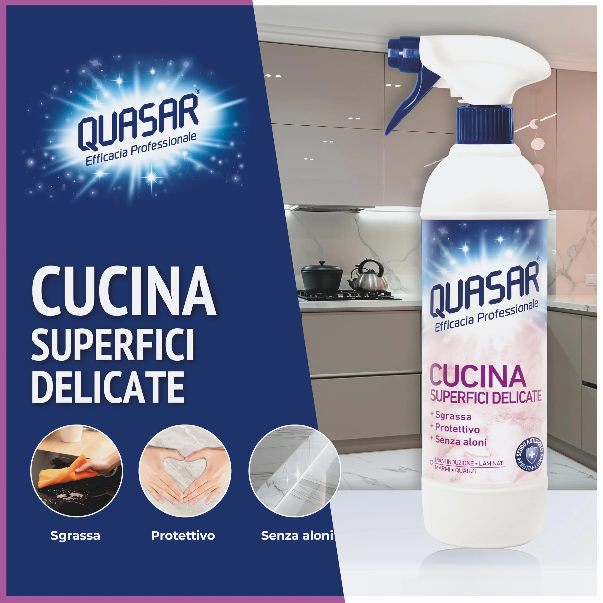 Quasar Cucina Superfici Delicate Sgrassa Protettivo 680 ml