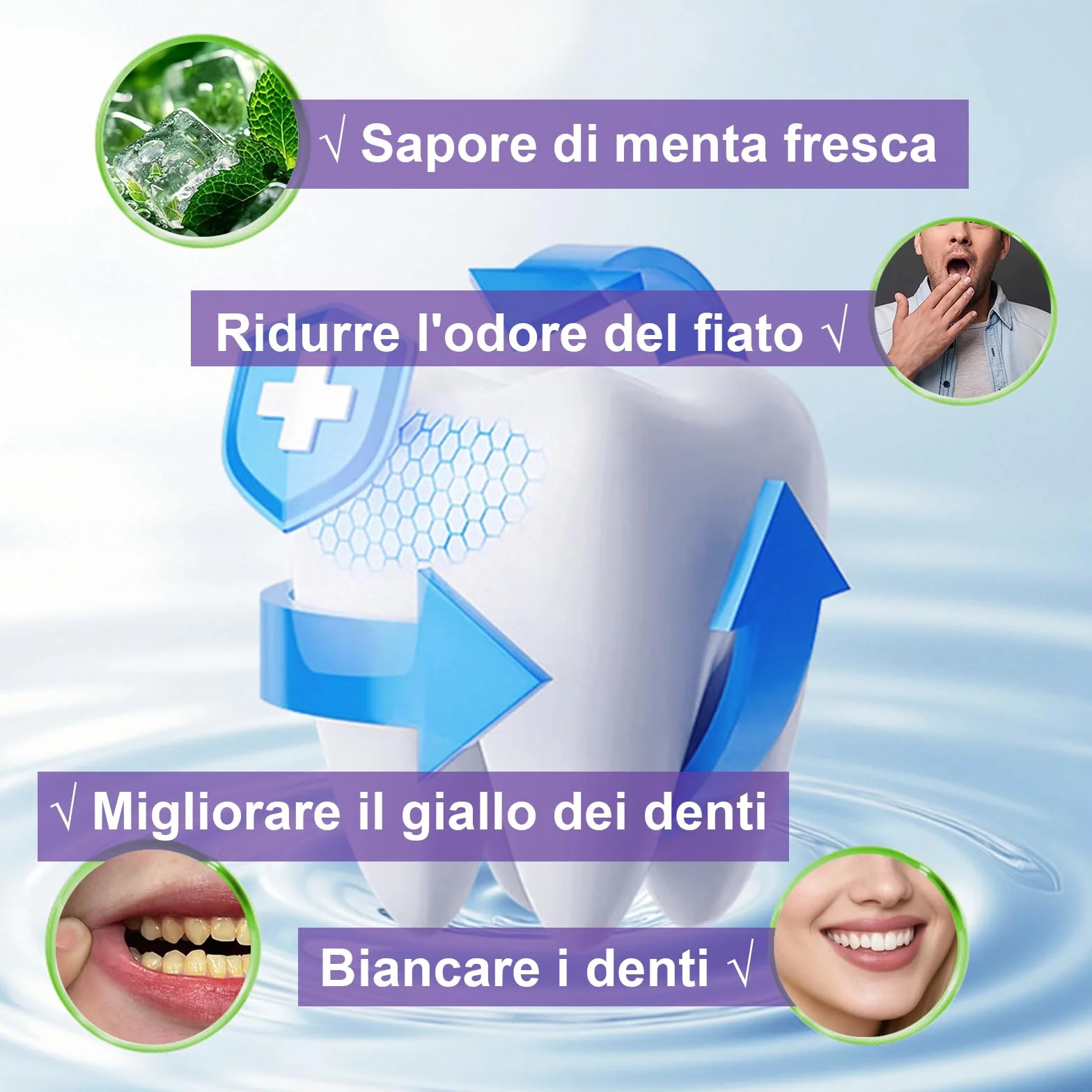 Kit Sbiancante Denti Professionale, Gel Sbiancamento Dentale, Rimuove Macchie Caffè, Viola 3 Pezzi