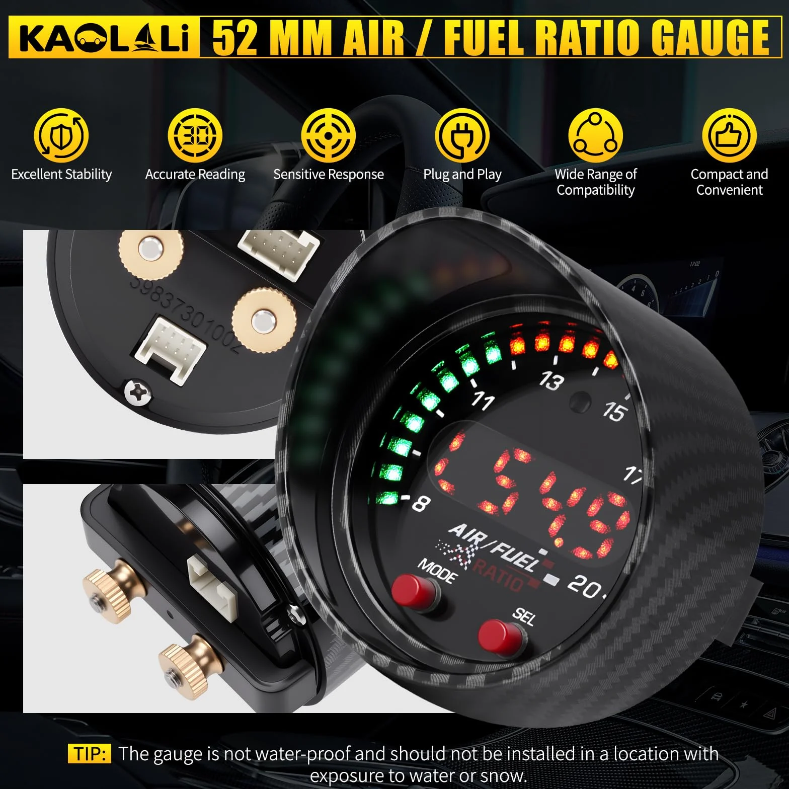 KAOLALI 30-0300 X-Series AFR Wideband UEGO Controller Sensor Kit 52 mm Display