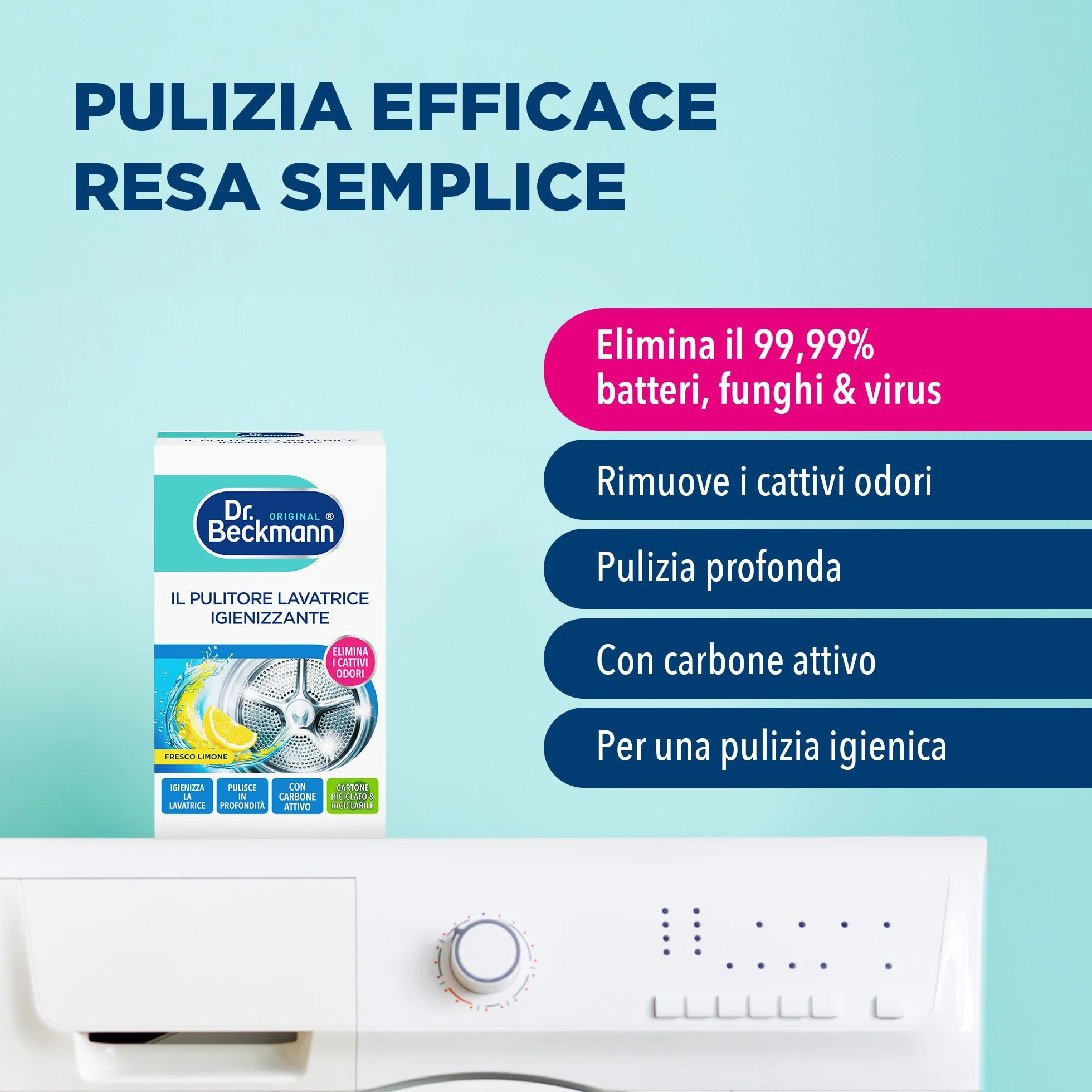 Dr. Beckmann Pulitore Lavatrice Igienizzate 250 g con Carboni Attivi