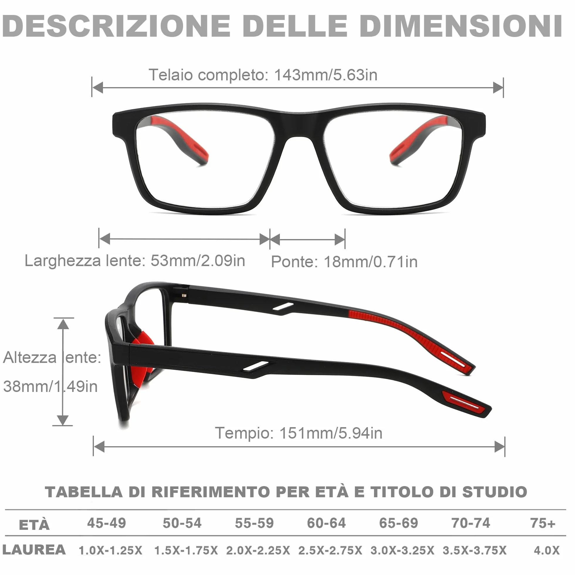 Occhiali da Lettura Uomo Sportivo 3 Pezzi, Lenti Anti Luce Blu, Cerniere a Molla, Silicone Morbido