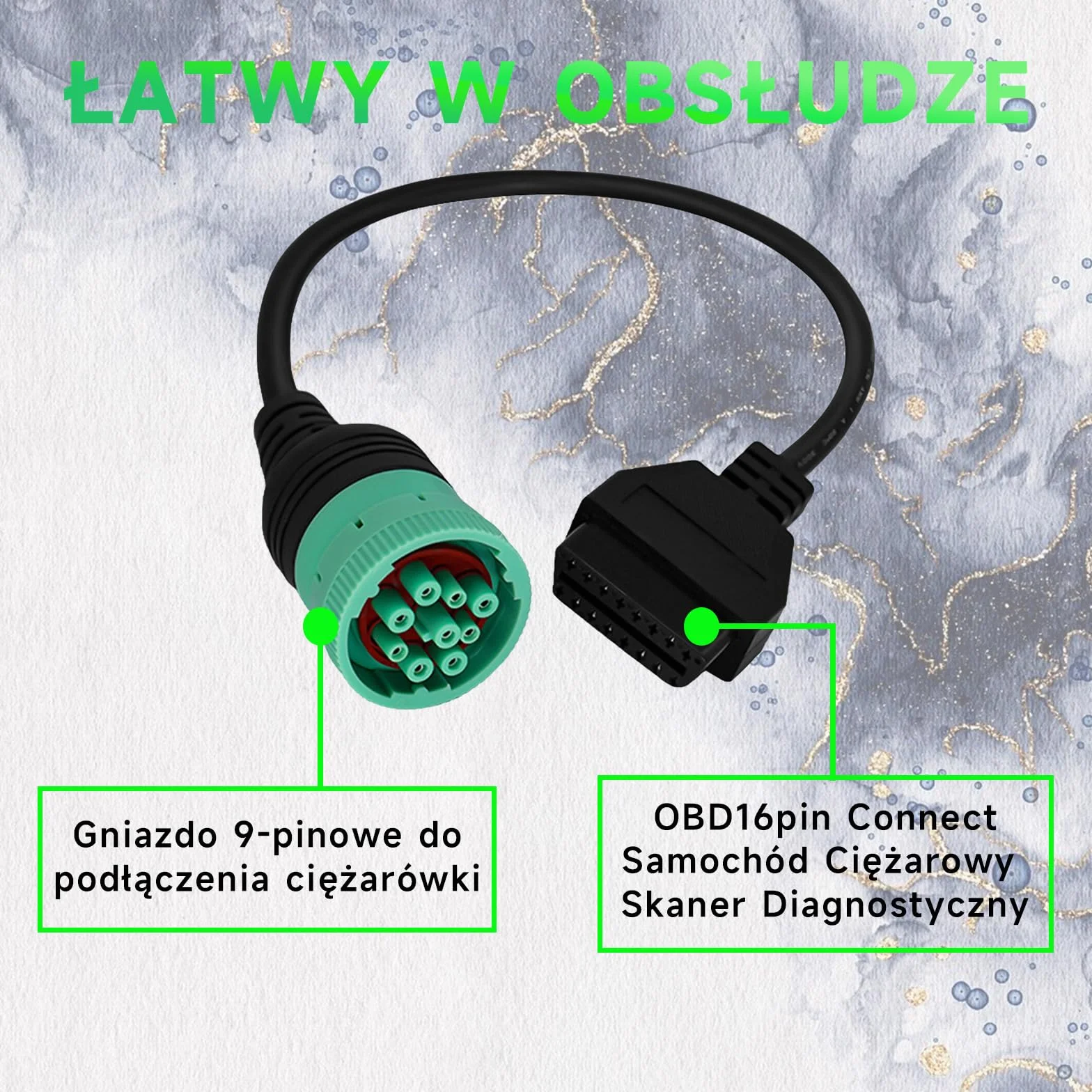 Adattatore OBD2 9 pin a 16 pin connettore diagnostico J1939 per veicoli pesanti