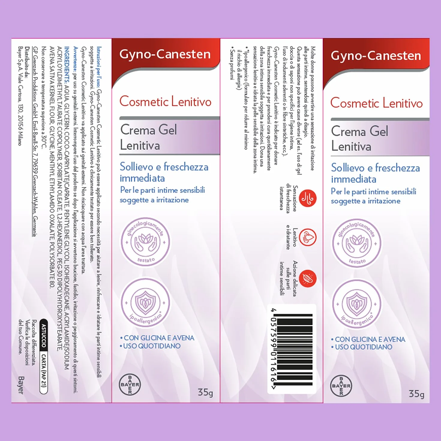 Gyno-Canesten Crema-Gel Intima Lenitiva Ipoallergenico con Avena e Glicina, 35 g