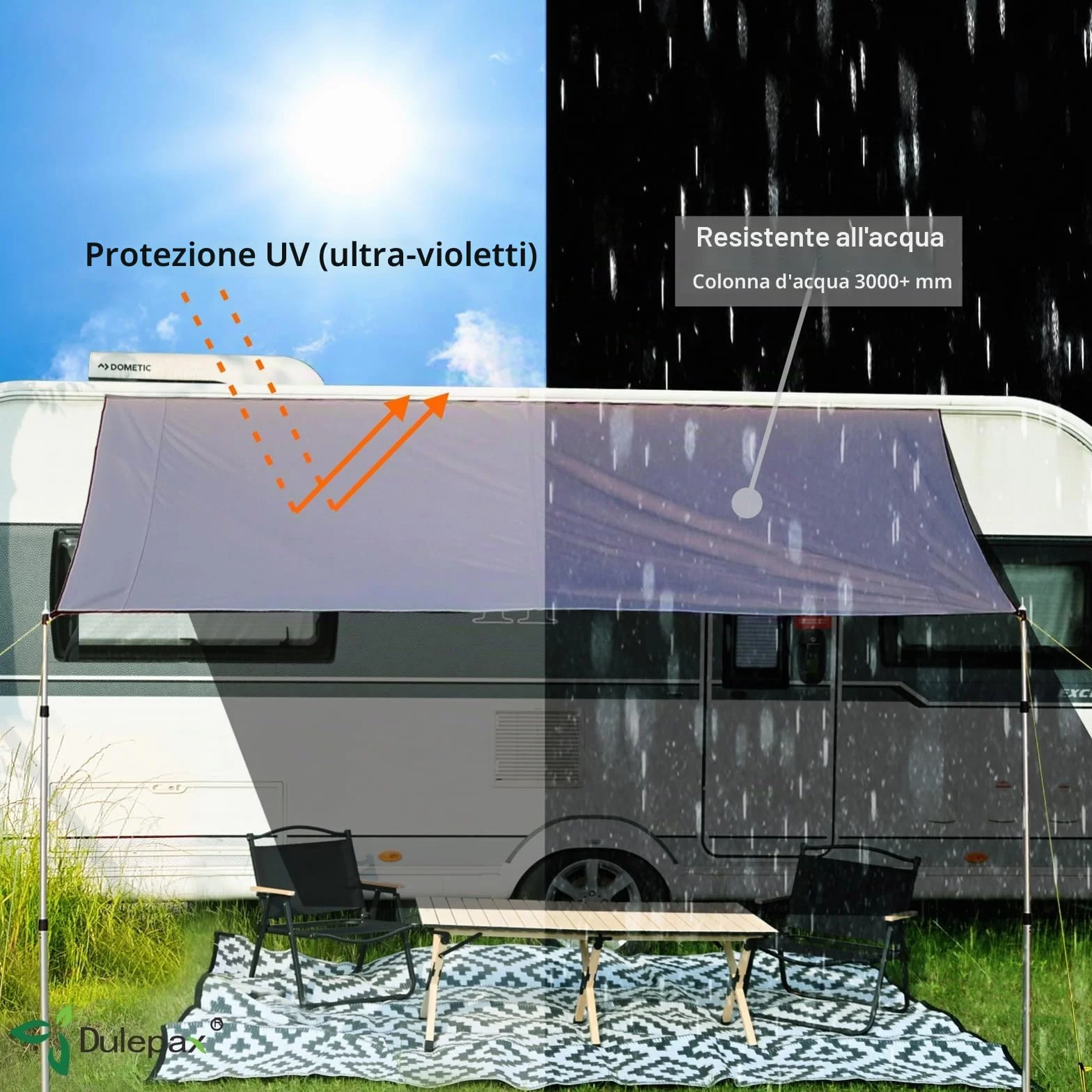 Dulepax tenda da sole per roulotte 3,5 m x 2,45 m impermeabile 3000 mm UV resistente