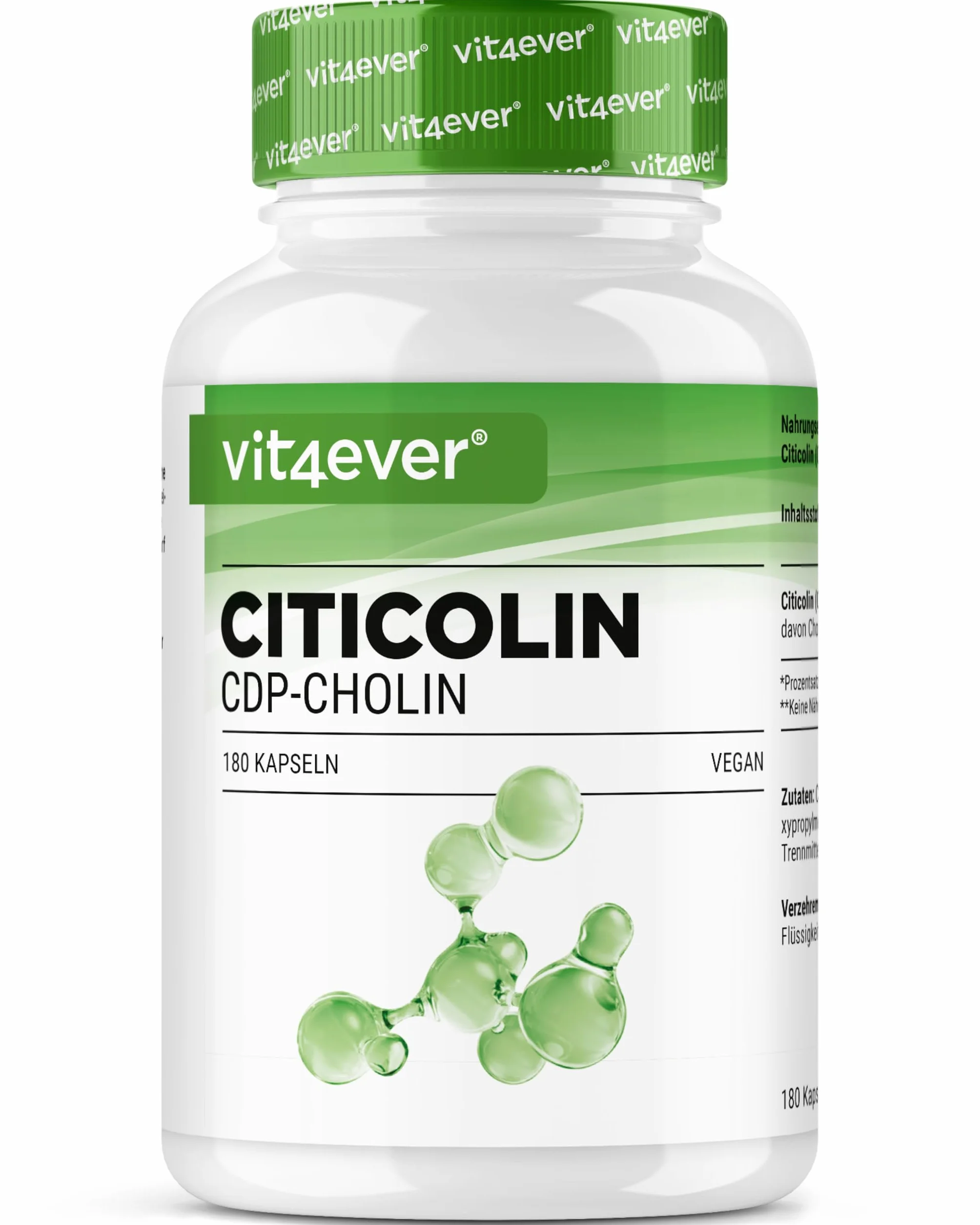 vit4ever CDP Colina (Citicolina) 250 mg - 180 Capsule - Alto Dosaggio e Forma Bioattiva di Colina - Vegano
